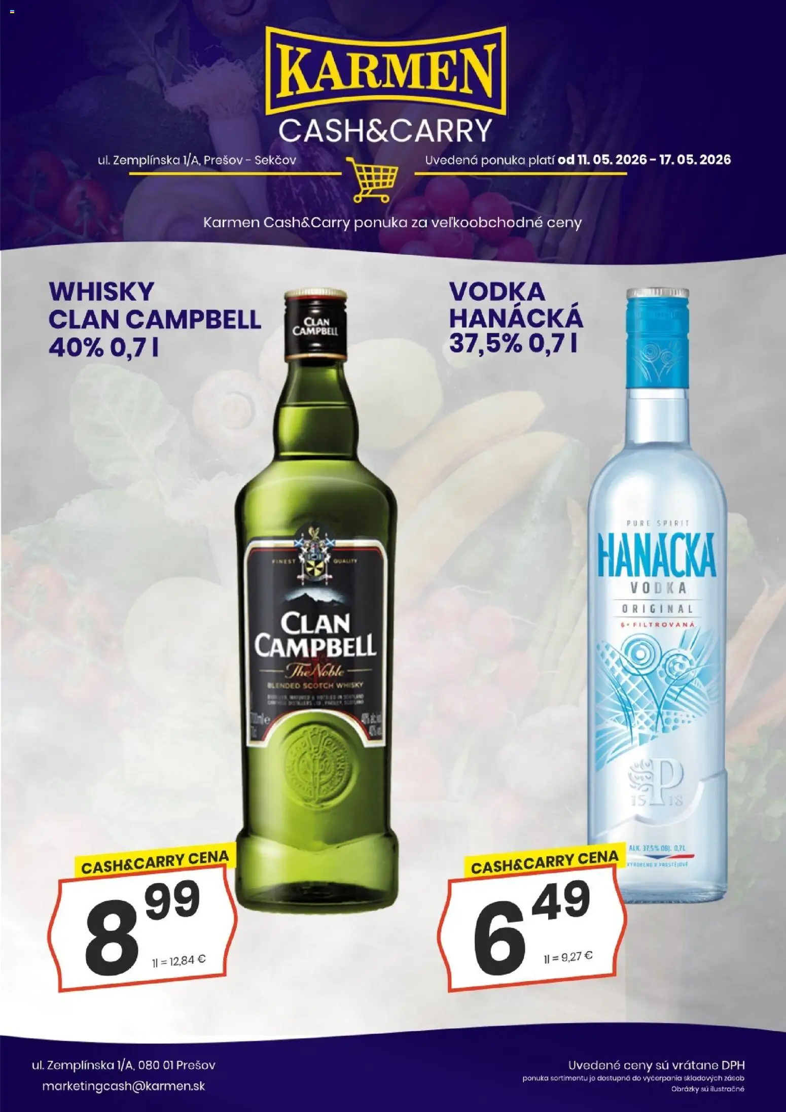 Nové KARMEN CBA akcie – leták je platný od 11.05.2026 | Strana: 1 | Produkty: Vodka, Whisky