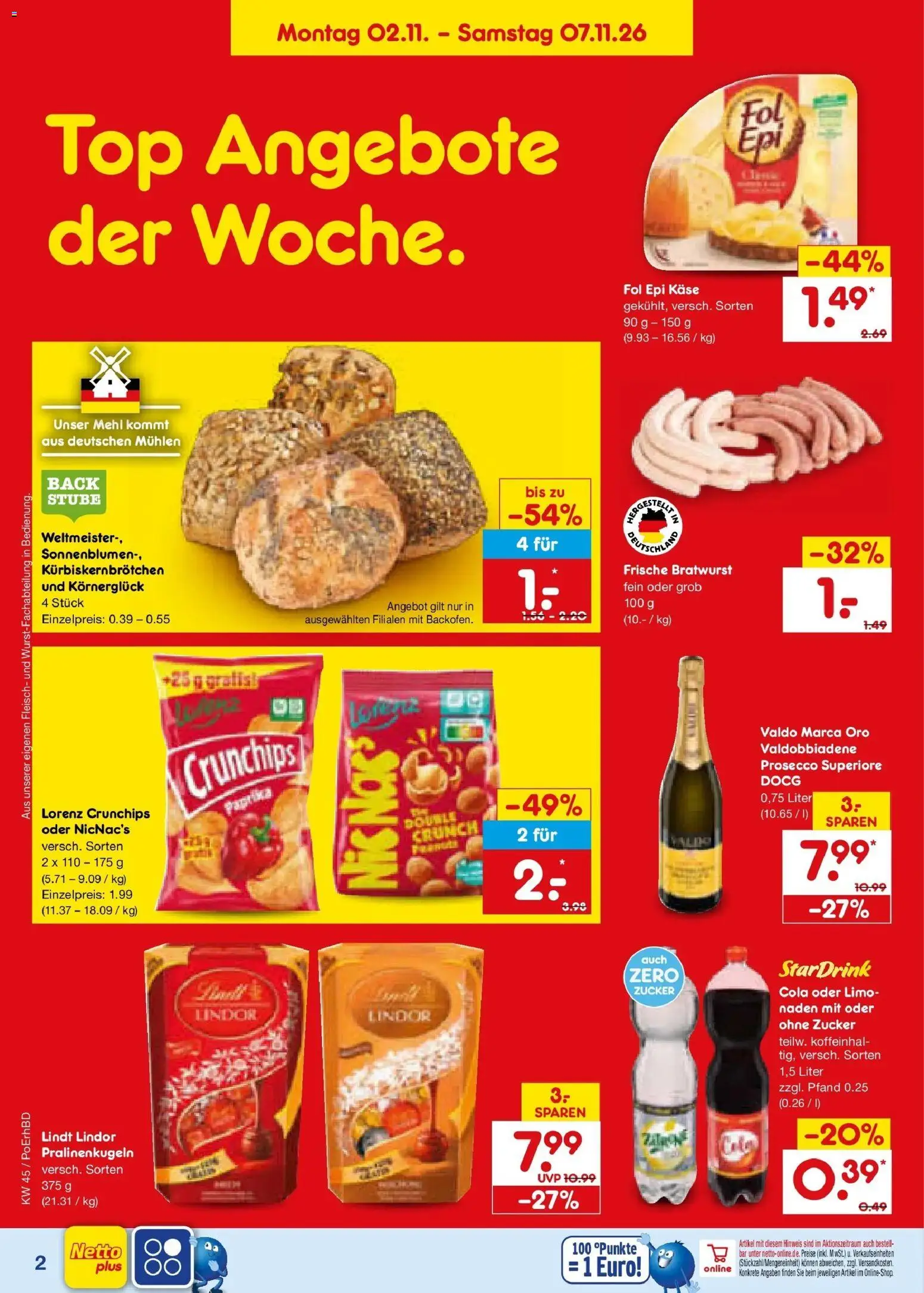 Netto Marken-Discount Prospekt Ergolding – gültig ab 02.11.2026 | Seite: 2 | Produkte: Mehl, Bratwurst, Prosecco, Paprika