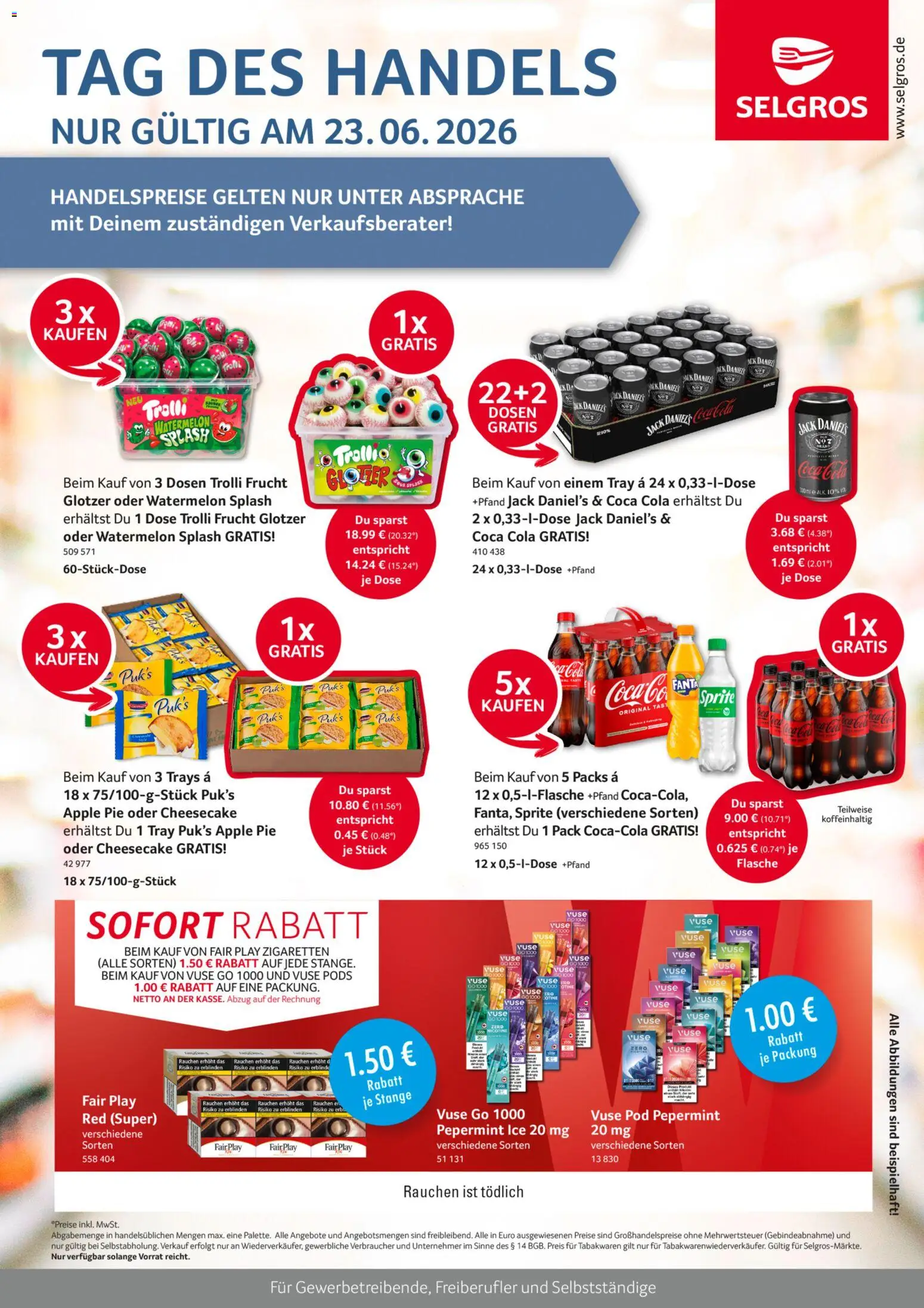 Selgros Tag des Handels – gültig ab 23.06.2026 | Seite: 1 | Produkte: Coca cola, Sprite, Cola, Jack Daniel's