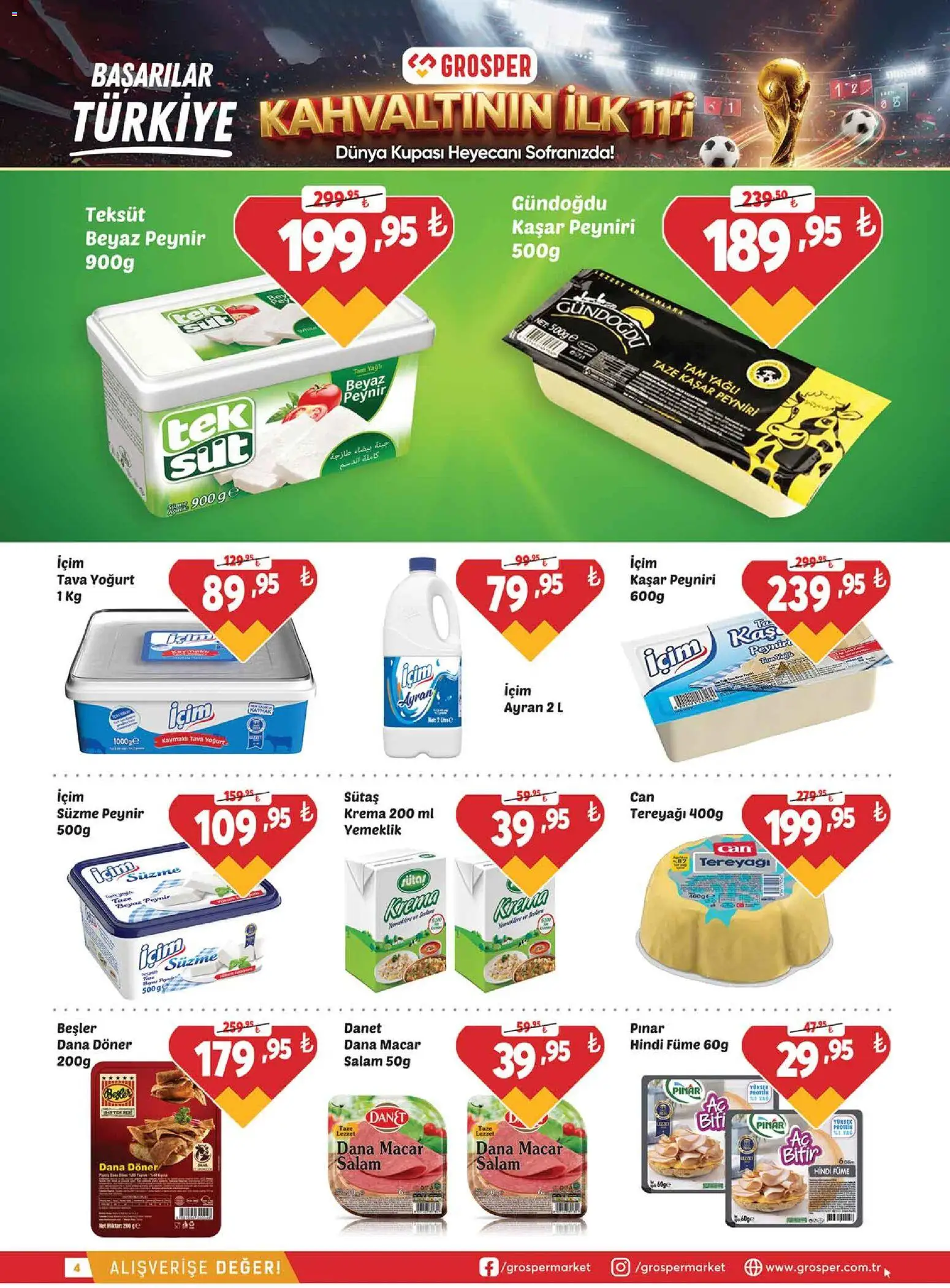 Grosper Katalog - 17.06.2026 tarihinden itibaren geçerlidir | Sayfa: 4 | Ürünler: Yoğurt, Salam, Krema, Hindi füme