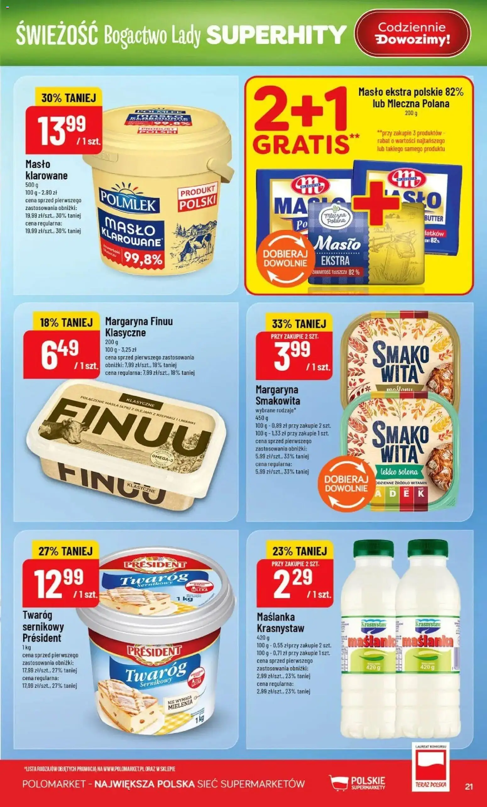Nowa POLOmarket gazetka od jutra 19.08.2026 | Strona: 21 | Produkty: Maślanka, Mleka, Margaryna, Masło