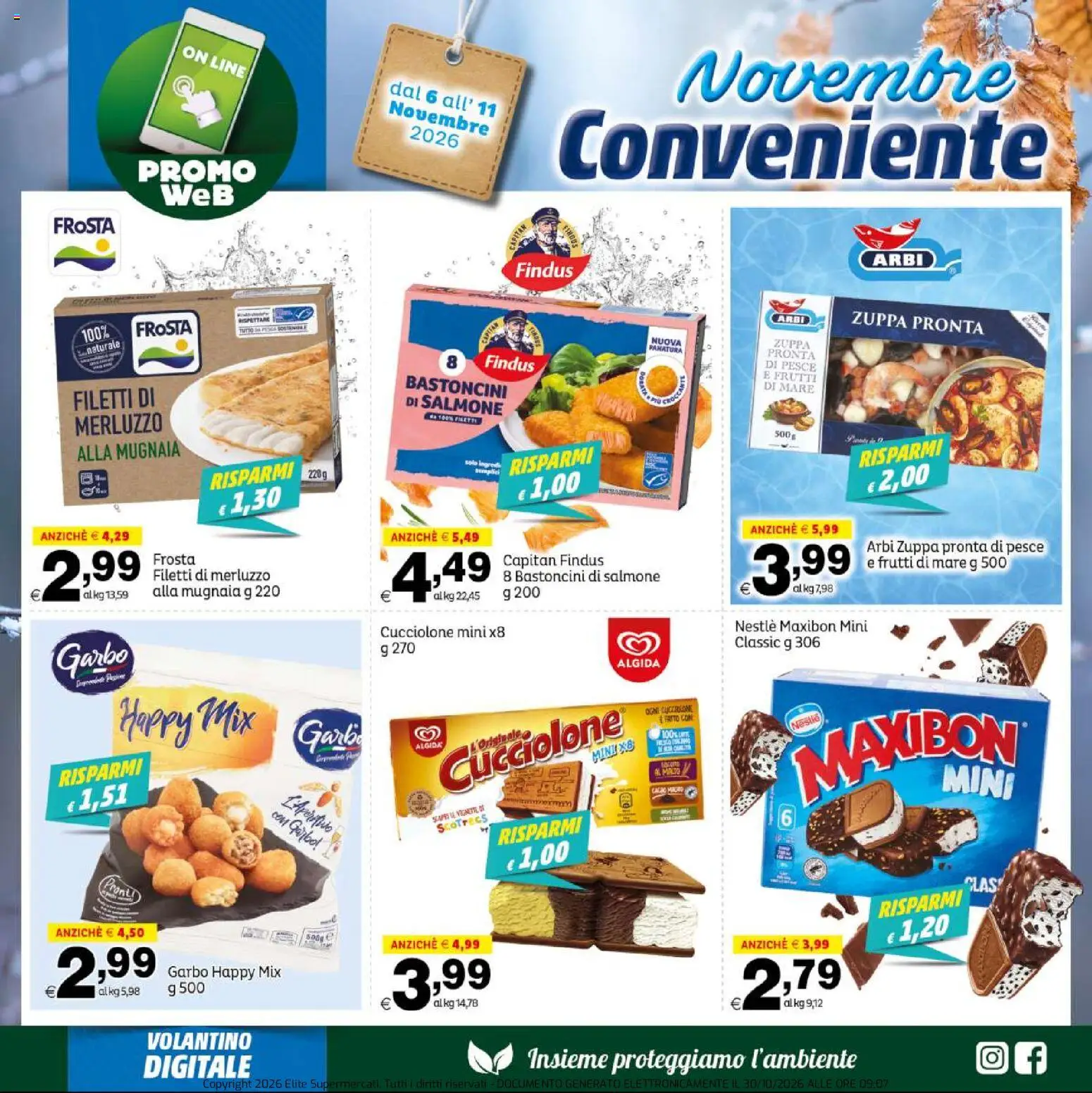 Volantino Elite Supermercati del 06/11/2026 | Pagina: 4 | Prodotti: Salmone, Pesce, Tè, Merluzzo