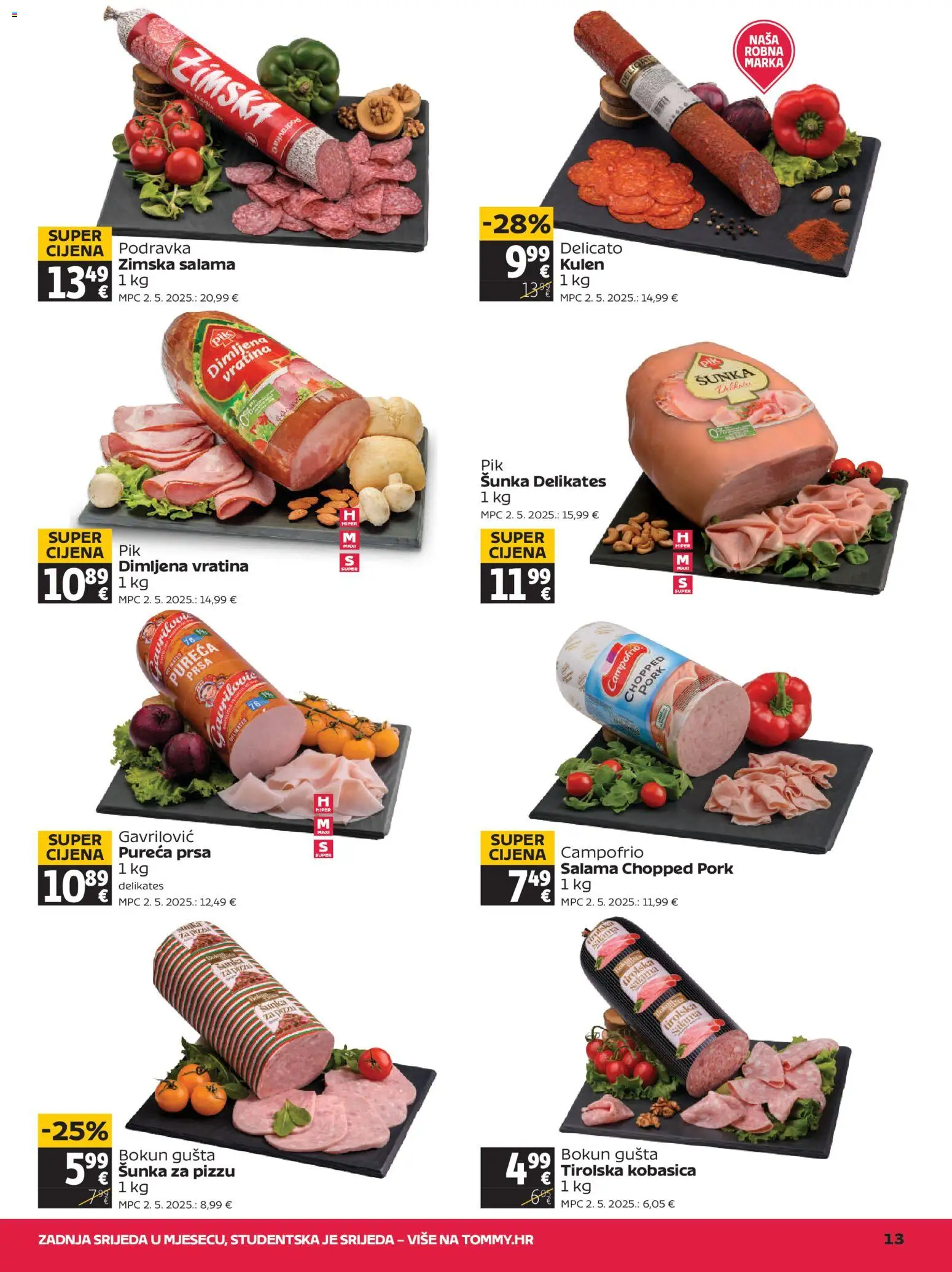 Tommy katalog | vrijedi od 23.07.2026 | Stranica: 13 | Proizvodi: Salama, Šunka, Podravka, Kobasica