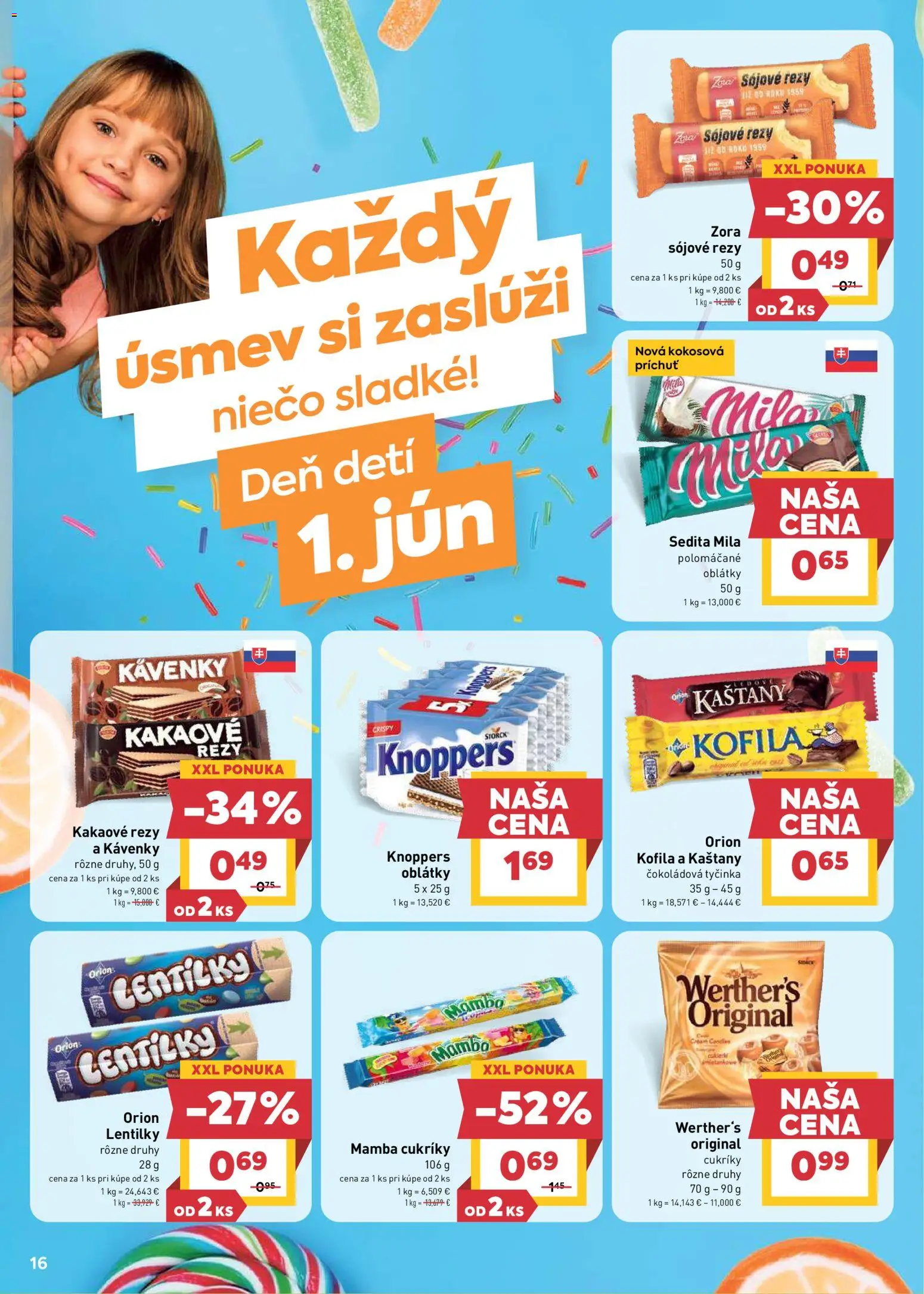 Nové Billa akcie – leták je platný od 27.05.2026 | Strana: 16 | Produkty: Cukríky, Mila