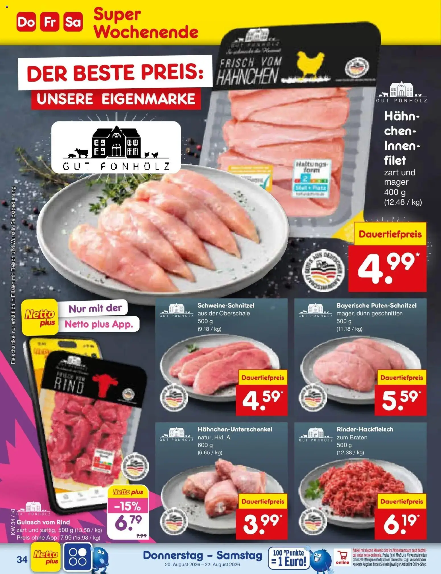 Netto Marken-Discount Prospekt Oberhaid – gültig ab 17.08.2026 | Seite: 52 | Produkte: Gulasch, Putenschnitzel, Wurst, Fleisch