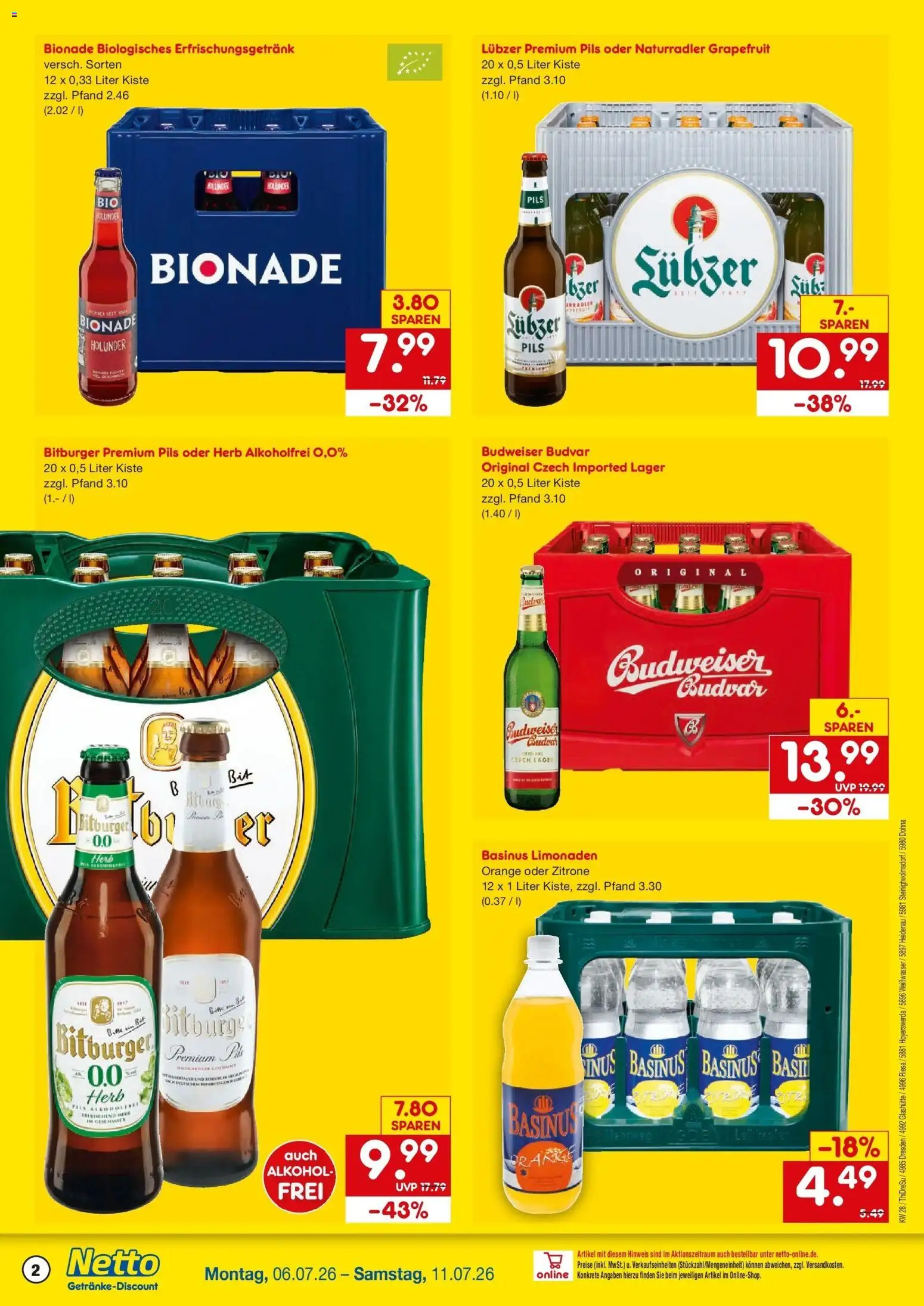 Netto Marken-Discount - Netto: Getränkeangebote – gültig ab 05.07.2026 | Seite: 2 | Produkte: Bitburger, Bionade, Grapefruit, Budweiser