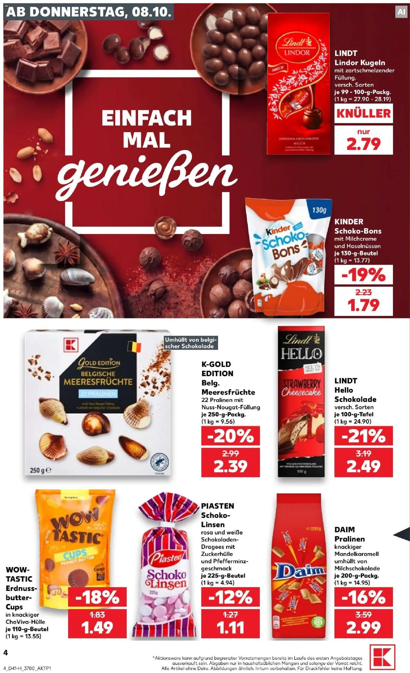 Kaufland Prospekt Rostock – gültig ab 08.10.2026 | Seite: 4 | Produkte: Milch, Butter, Meeresfrüchte, Lindt