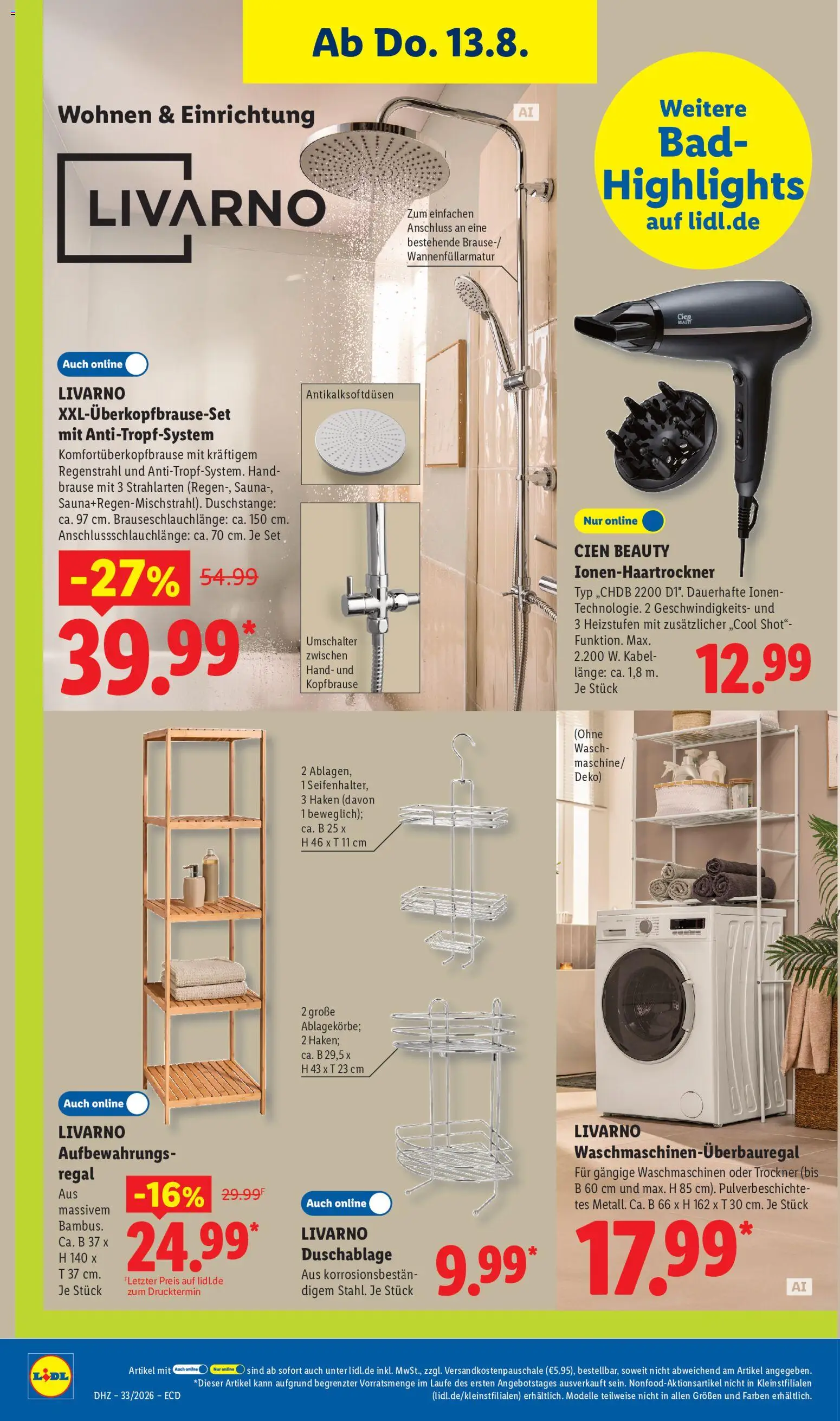 Lidl Německo leták od 10.08.2026 | Strana: 30 | Produkty: Sauna, Cien, Kabel, Regál