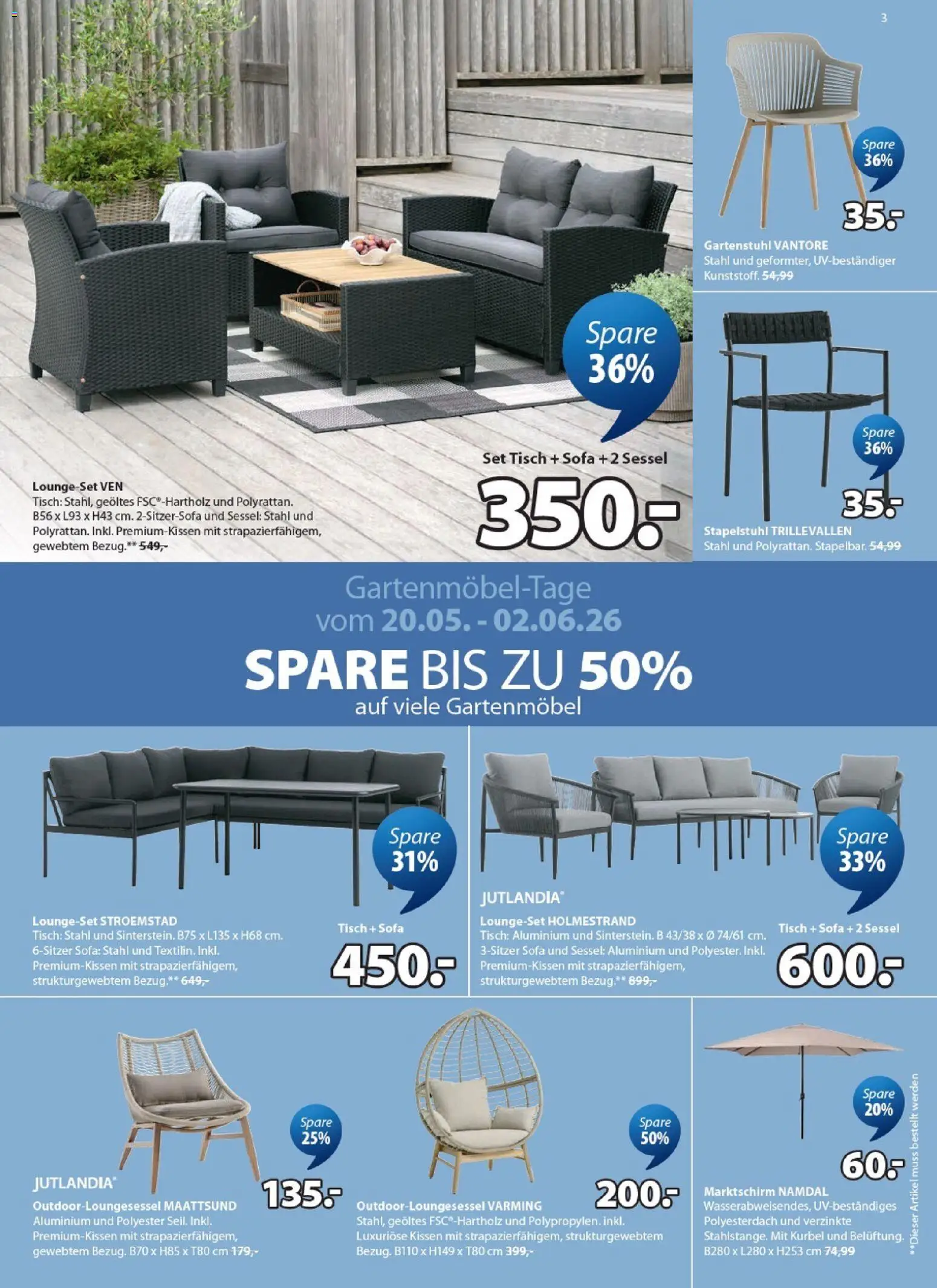JYSK Prospekt aktuell gültig ab 27.05.2026 | Seite: 3 | Produkte: Sofa, Sessel, Tisch, Gartenmöbel