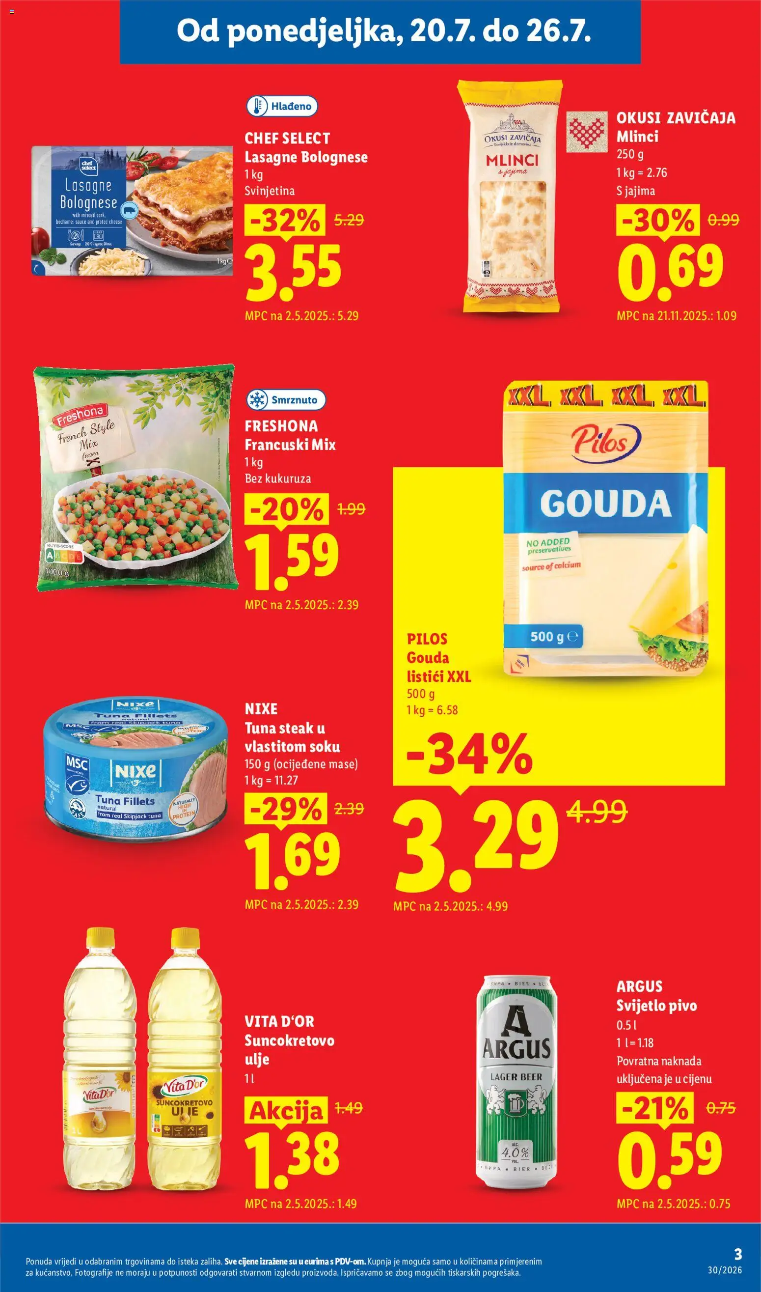 Lidl katalog | vrijedi od 20.07.2026 | Stranica: 3 | Proizvodi: Lasagne, Mlinci, Svinjetina, Tuna