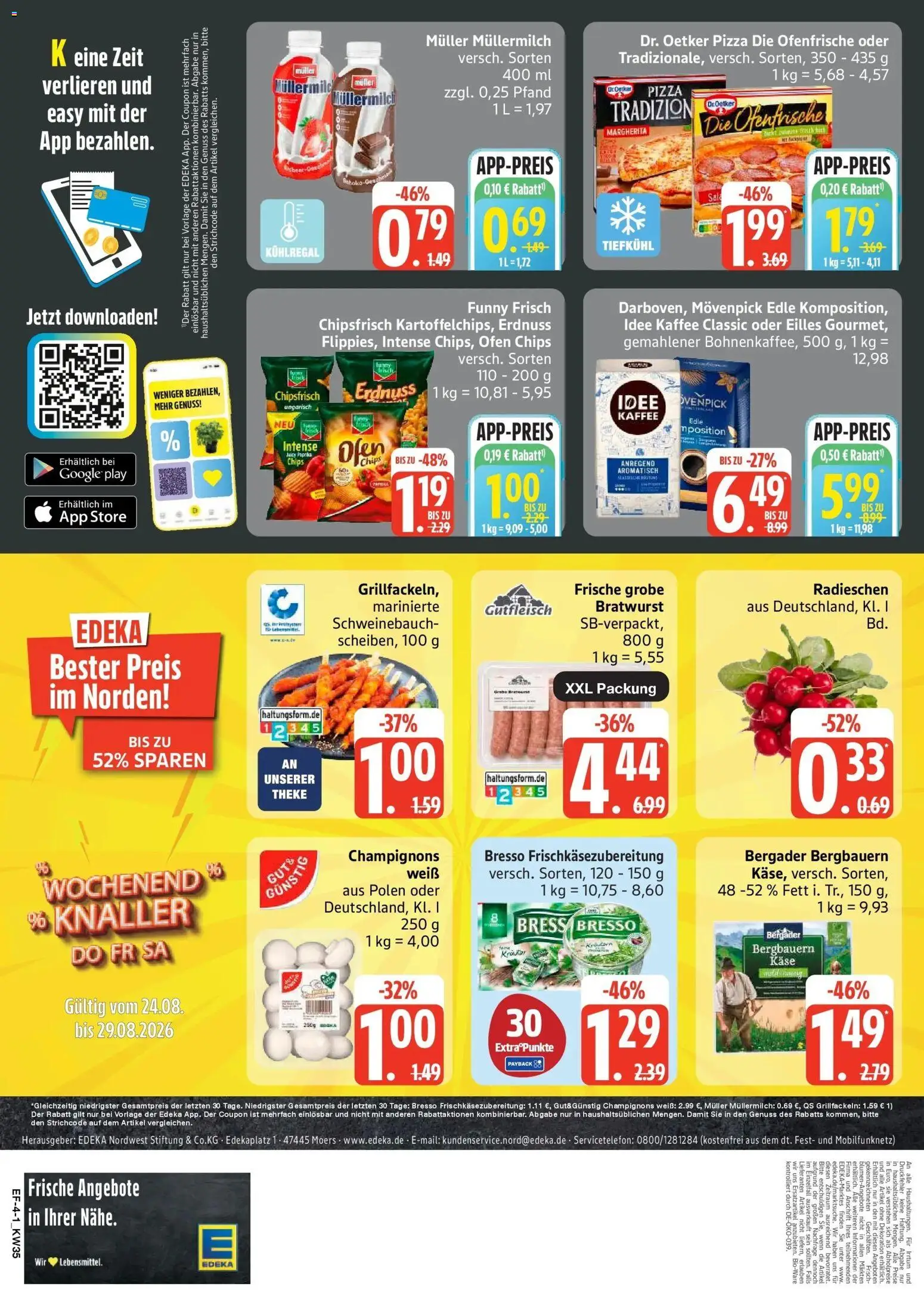 Edeka Prospekt Ascheberg (ab 24.08.2026) » Angebote Online | Seite: 4 | Produkte: Ofen, Schweinebauch, Funny frisch, Champignons