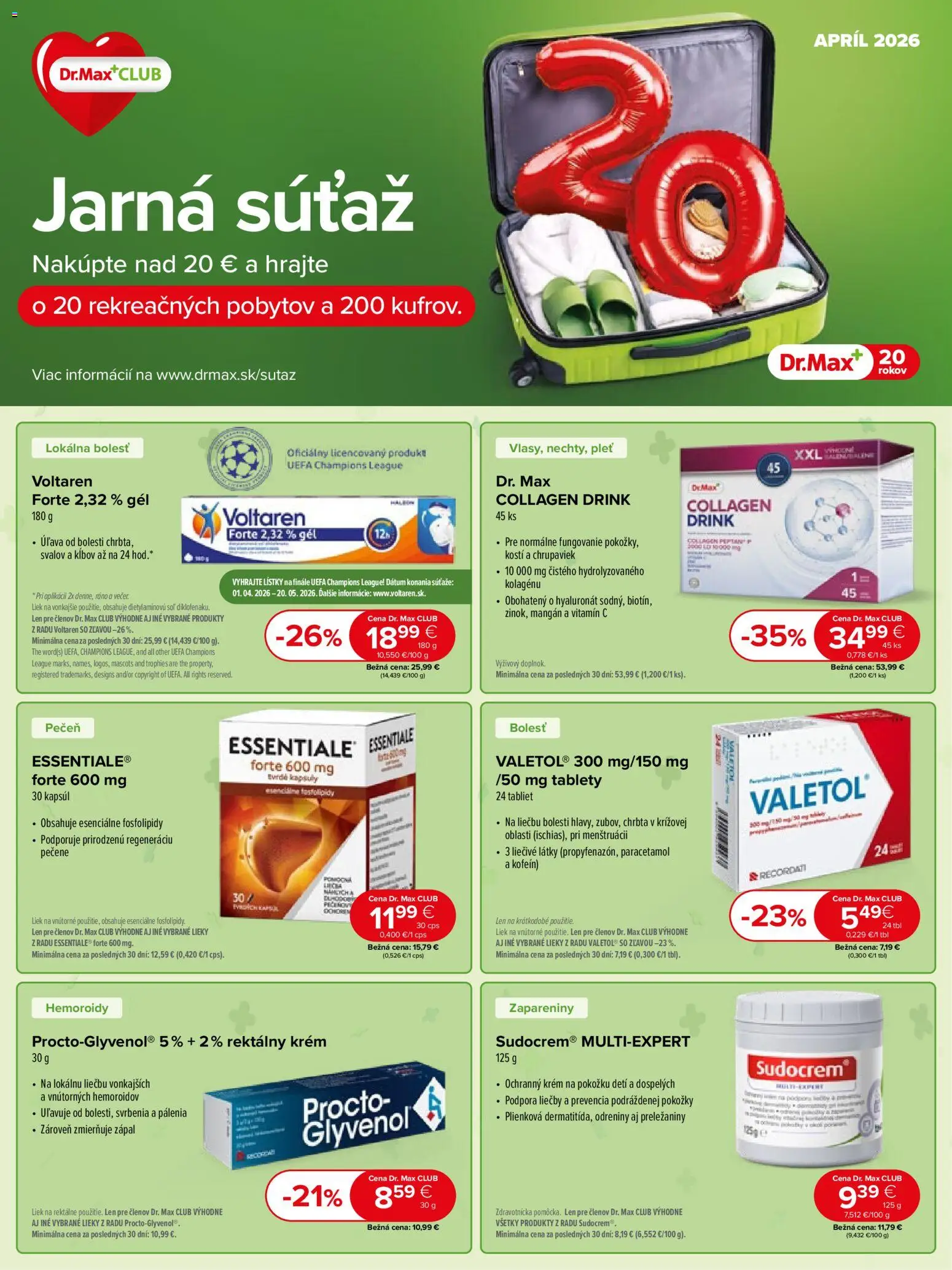 Nové Dr. Max akcie – leták je platný od 01.04.2026 | Strana: 1 | Produkty: Sudocrem, Voltaren, Krém, Soľ