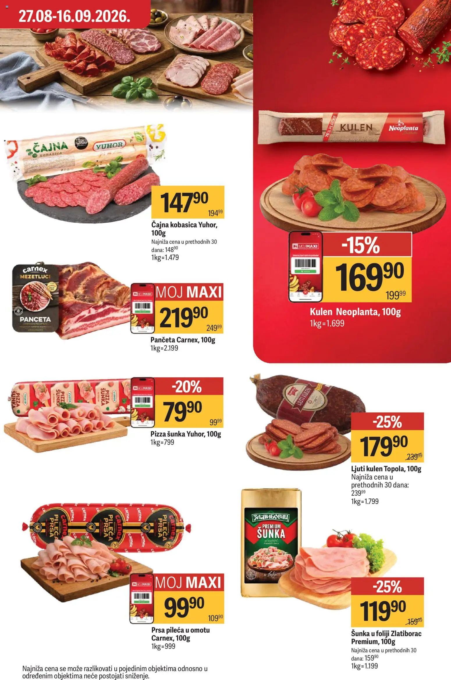 Maxi katalog - važi od 03.09.2026 | Strana: 8 | Proizvode: Panceta, Šunka, Pizza šunka, Kobasica
