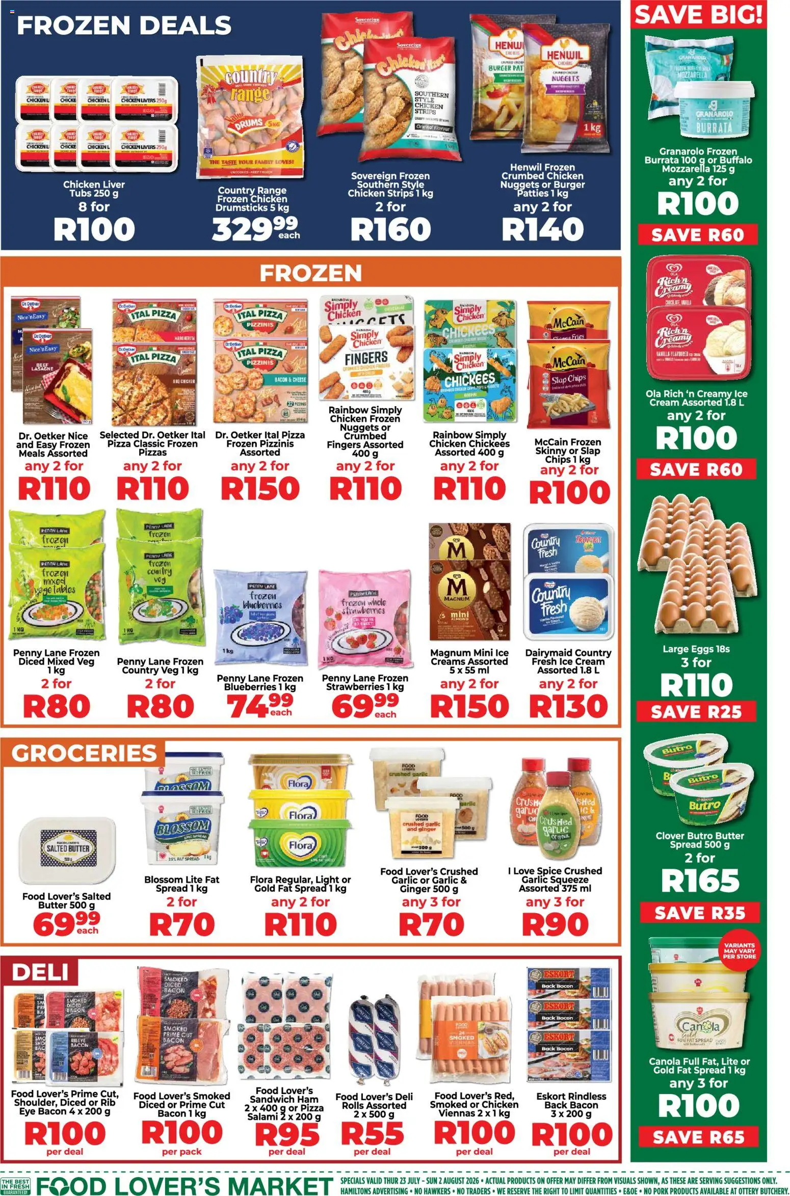 New Food Lover's Market catalogue – valid from 23/07/2026 | Page: 7 | Products: Chicken, Ice cream, Fat spread, Bacon