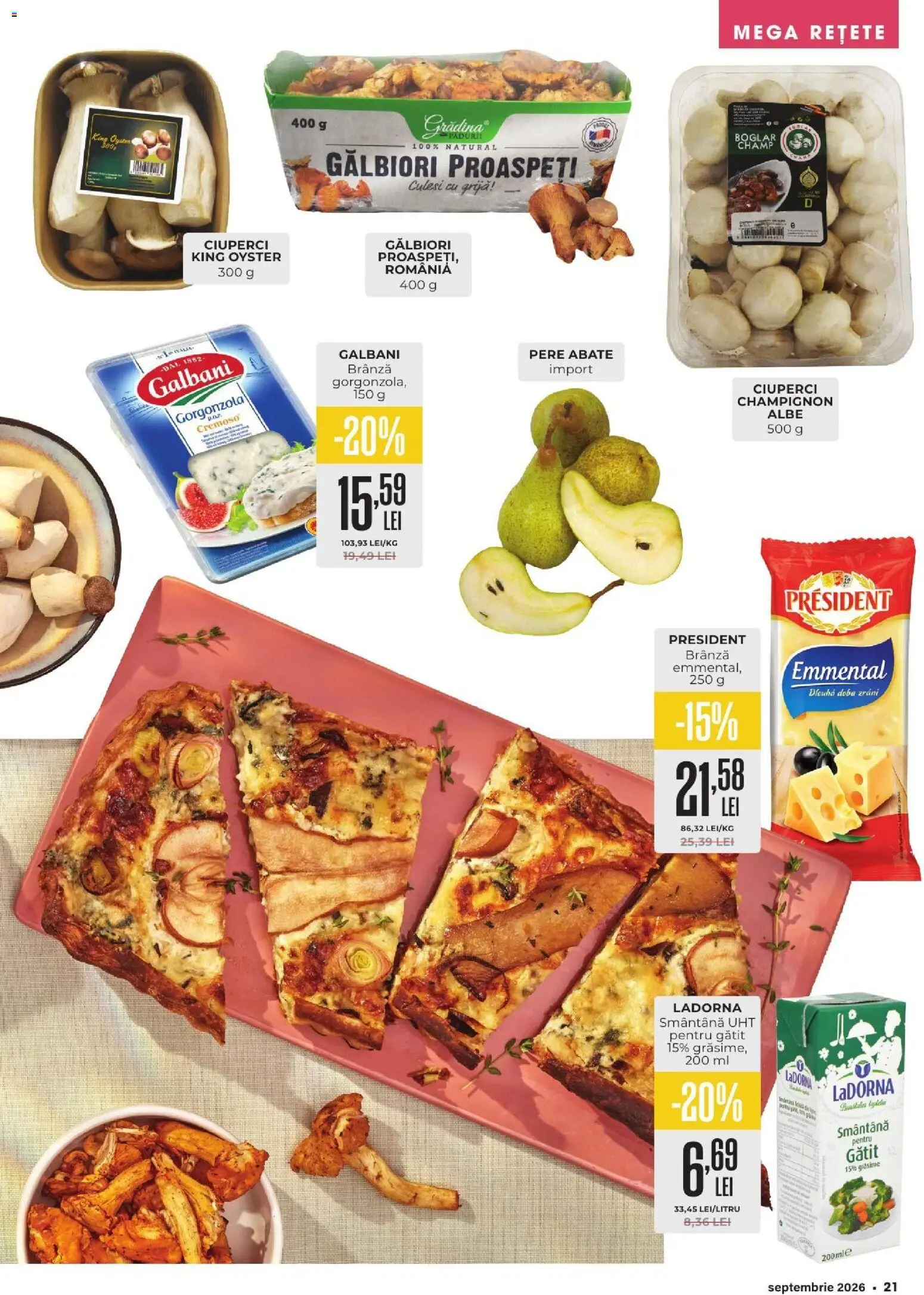 Noul catalog Mega Image – valabil de la 27.08.2026 | Pagină: 21 | Produse: Brânză, Gorgonzola, Smântână, Pere