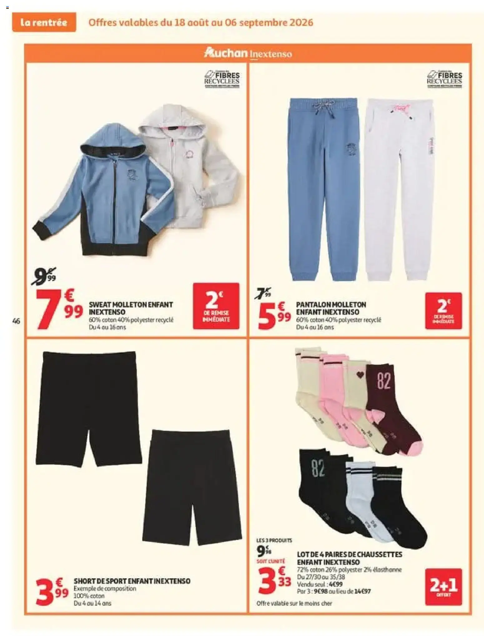 {H1} | Page: 46 | Produits: Coton, Pantalon, Short, Chaussettes enfant