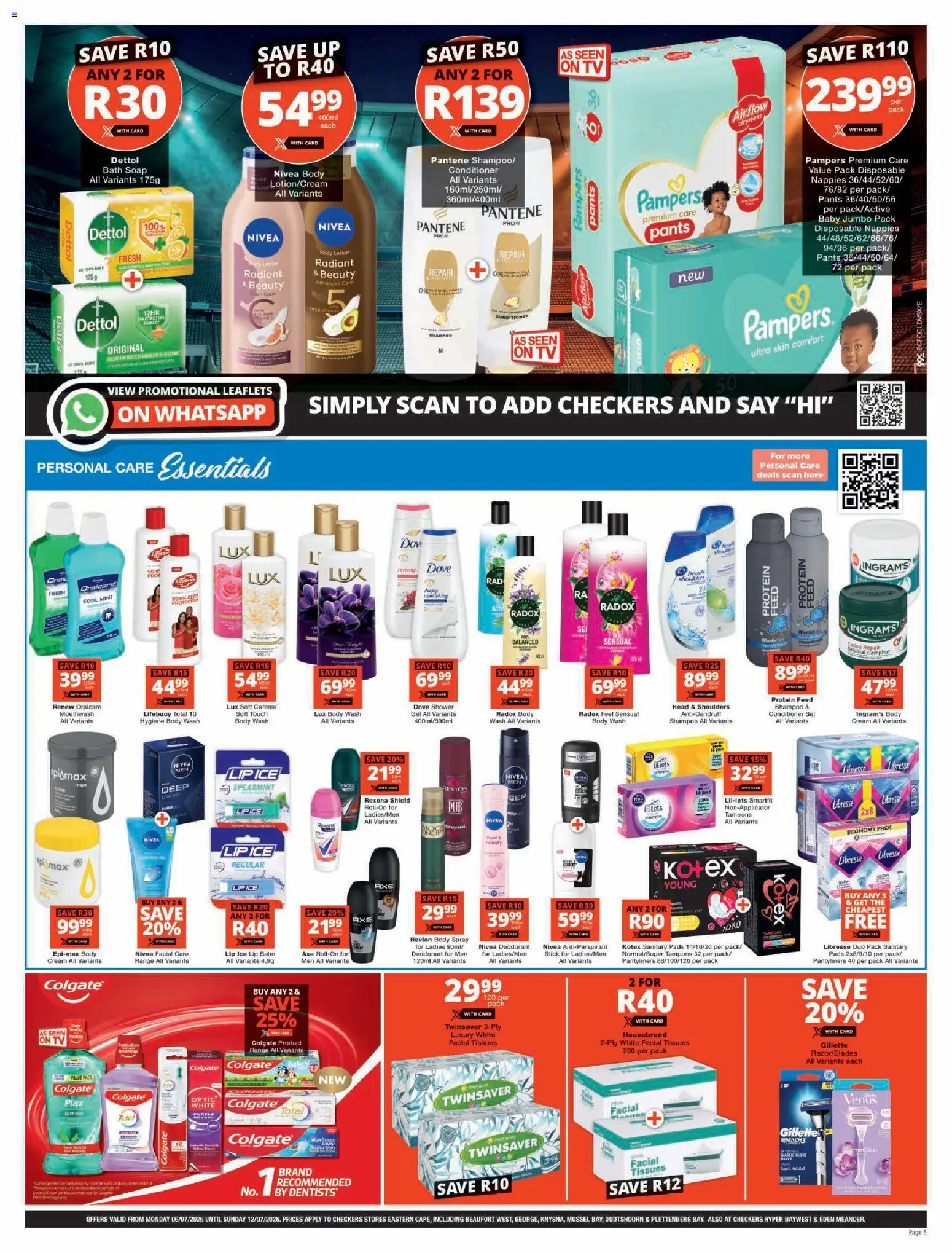 New Checkers catalogue – valid from 06/07/2026 | Page: 5 | Products: Body spray, Conditioner, Lotion, Tissues