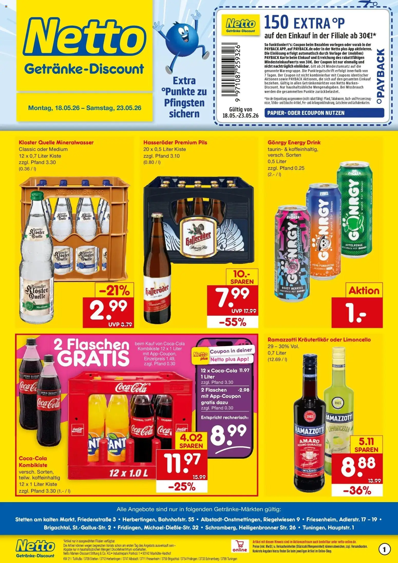 Netto Marken-Discount Prospekt Herbertingen	 – gültig ab 17.05.2026 | Seite: 1 | Produkte: Pils, Mineralwasser, Limoncello, Ramazzotti