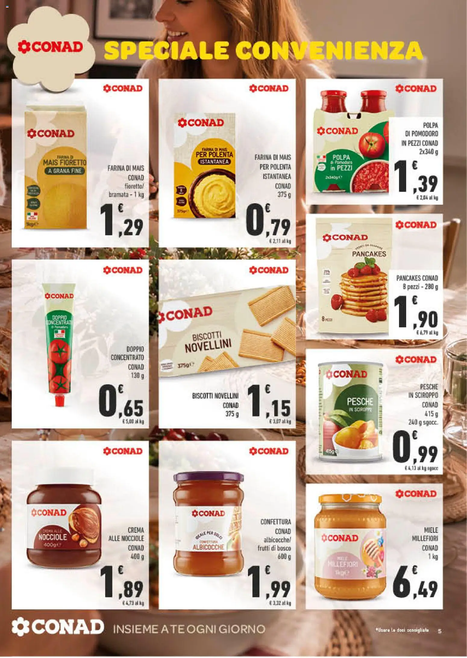 Volantino Conad del 28/10/2026 | Pagina: 5 | Prodotti: Biscotti, Sciroppo, Mais, Pesche