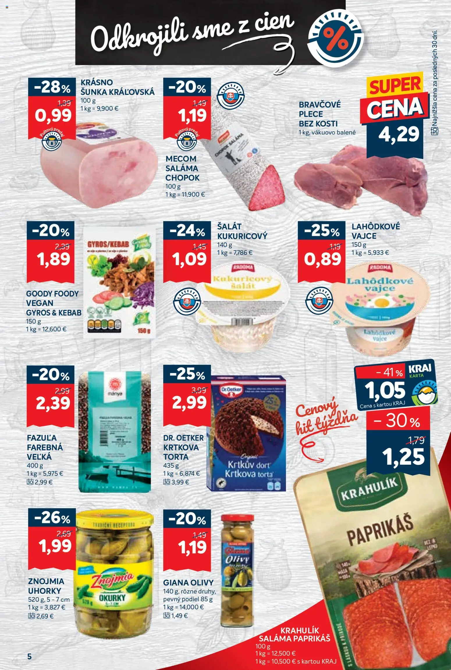 Nové Kraj akcie – leták je platný od 03.09.2026 | Strana: 9 | Produkty: Saláma, Šunka, Torta, Uhorky