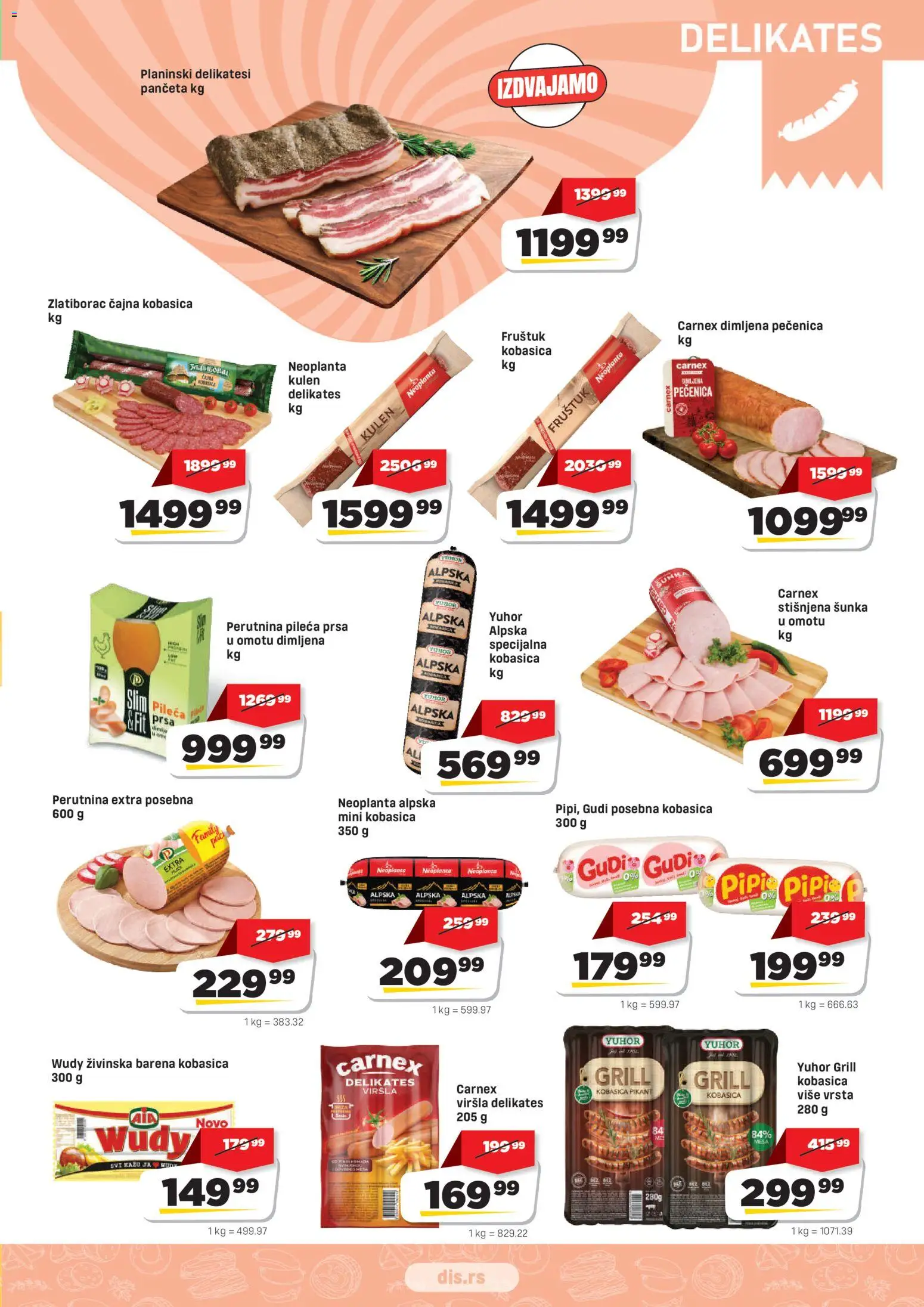 Super DIS katalog - važi od 01.09.2026 | Strana: 3 | Proizvode: Pileća prsa, Šunka, Kobasica, Pečenica