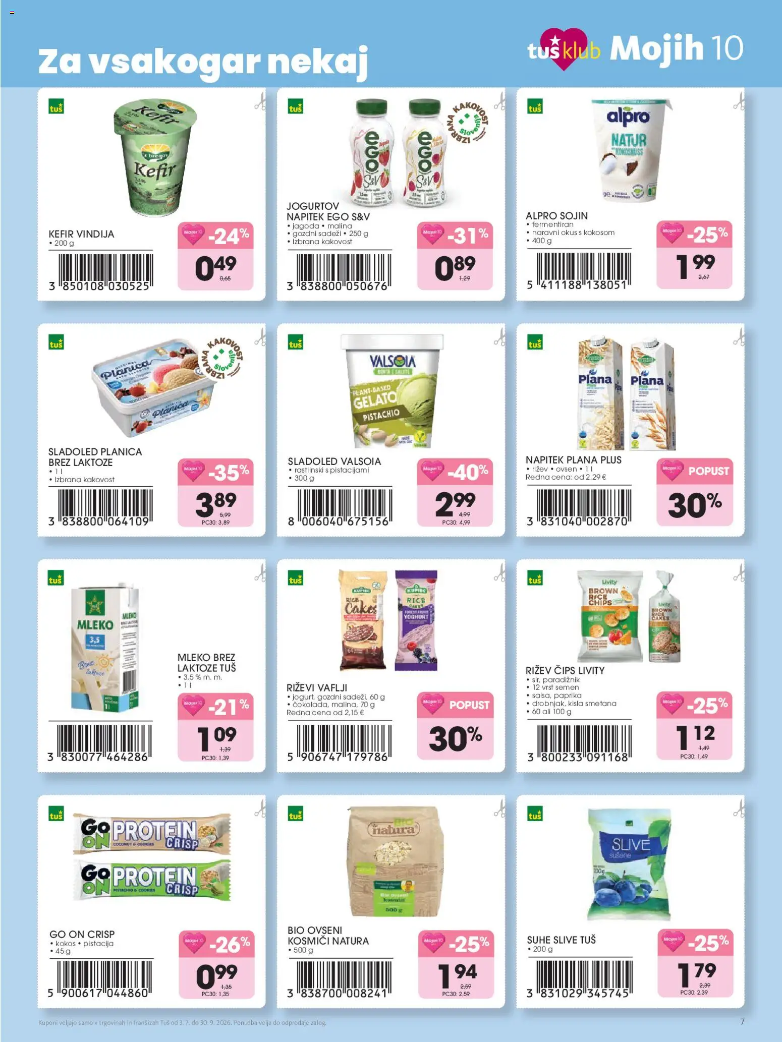 Novi Tuš katalog ponudbe – veljaven od 03.07.2026 | Stran: 7 | Izdelki: Kefir, Paradiznik, Kosmici, Cips