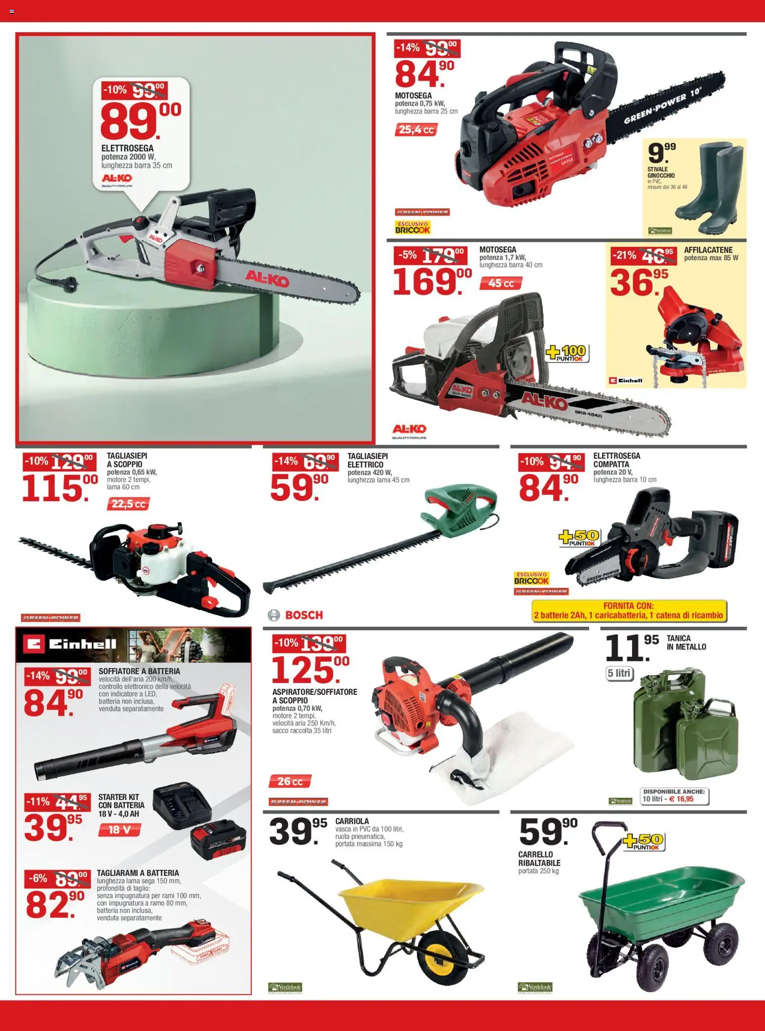 Volantino Brico OK del 08/10/2026 | Pagina: 2 | Prodotti: Carrello, Tagliasiepi, Tanica, Batterie