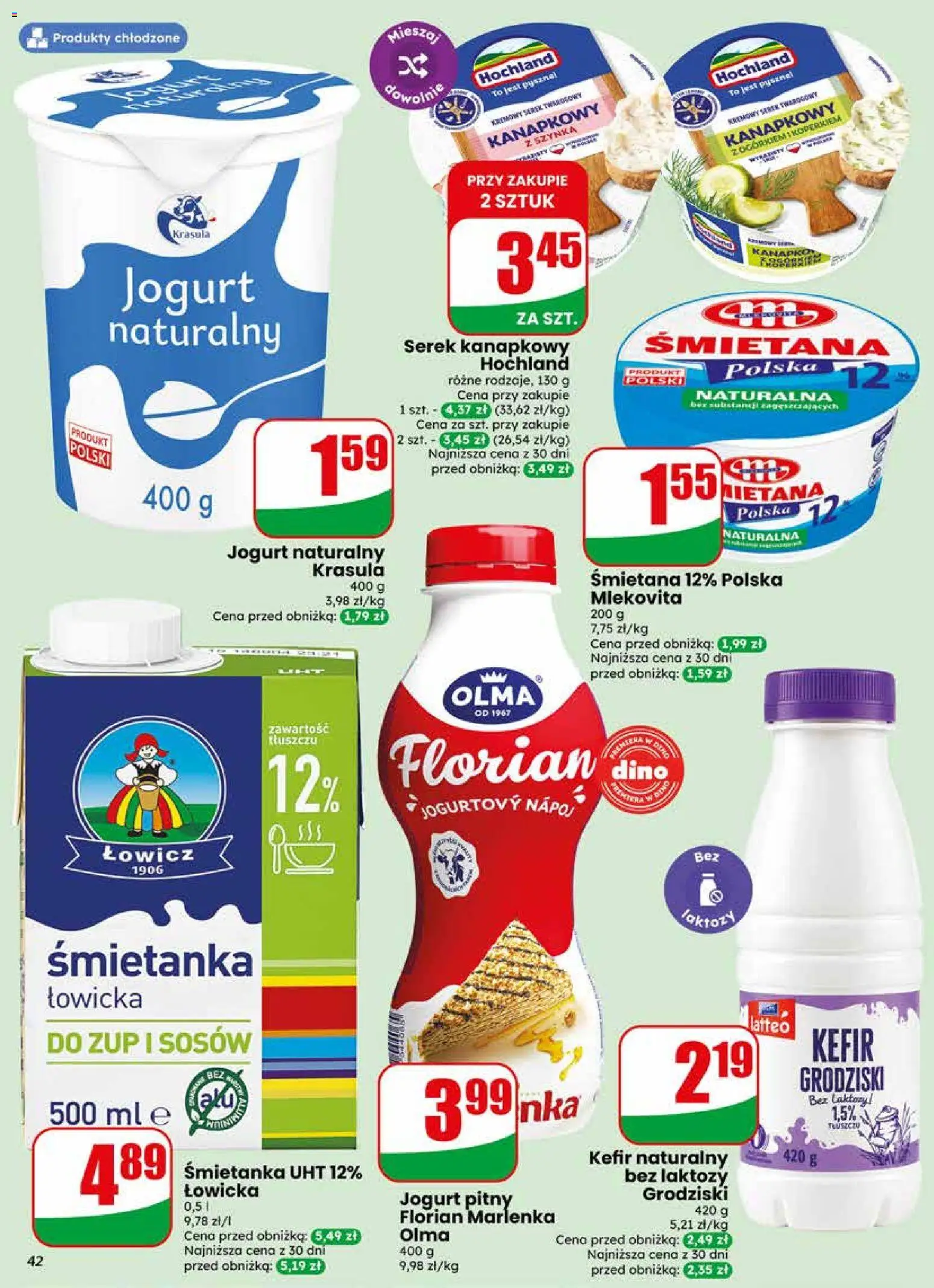 Dino gazetka od 13.05.2026 | Strona: 42 | Produkty: Serek kanapkowy, Kefir, Jogurt pitny, Śmietana 12