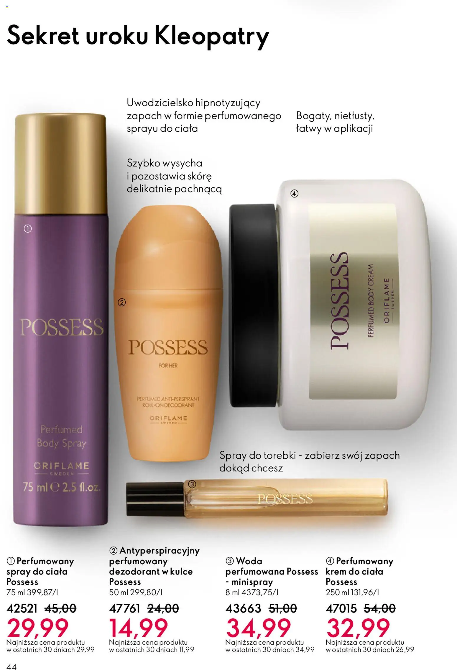 Oriflame Katalog 8 2026 od 27.05.2026 | Strona: 44 | Produkty: Zapach, Krem do ciała, Dezodorant, Torebki