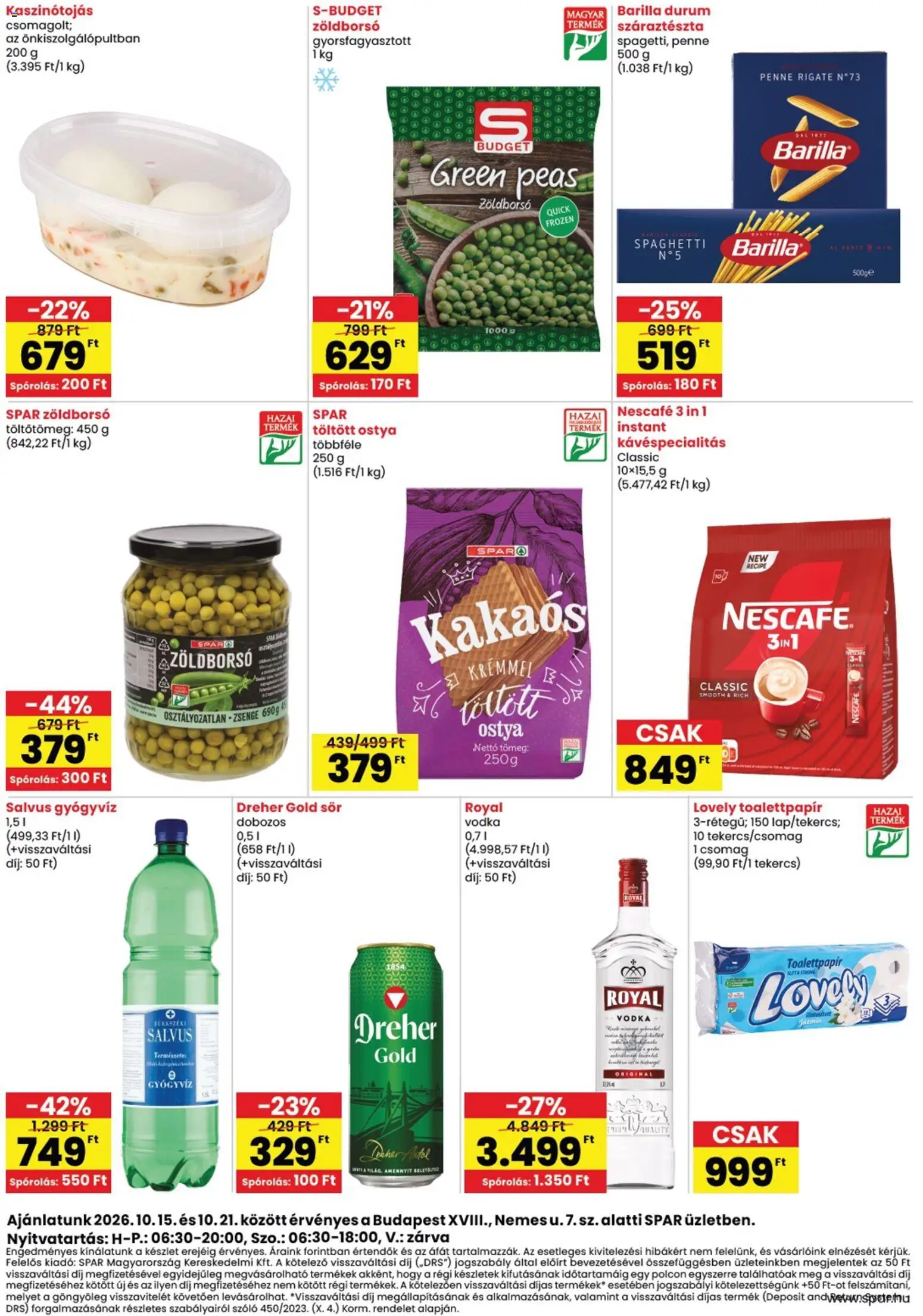 Spar akciós ujság - amely érvényes a következő dátumtól: 2026.10.15. | Oldal: 2 | Termékek: Zöldborsó, Gyógyvíz, Barilla, Penne