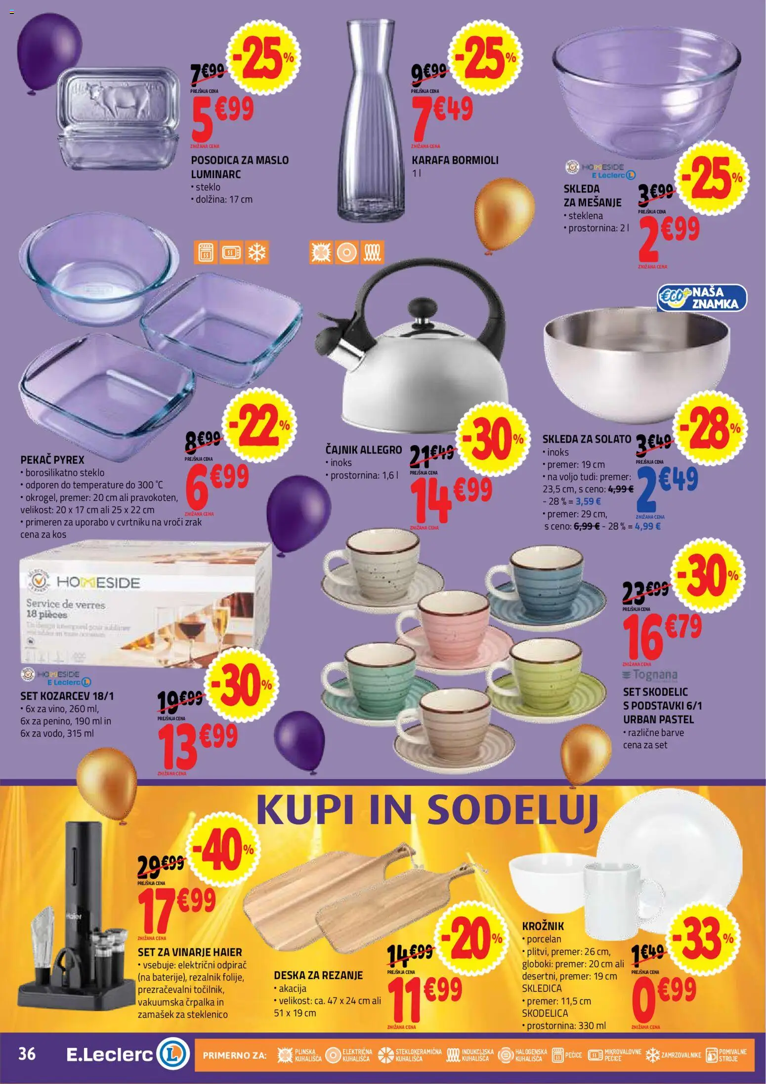 Novi E.leclerc katalog ponudbe – veljaven od 21.10.2026 | Stran: 36 | Izdelki: Rezalnik, Skodelica, Cajnik, Maslo