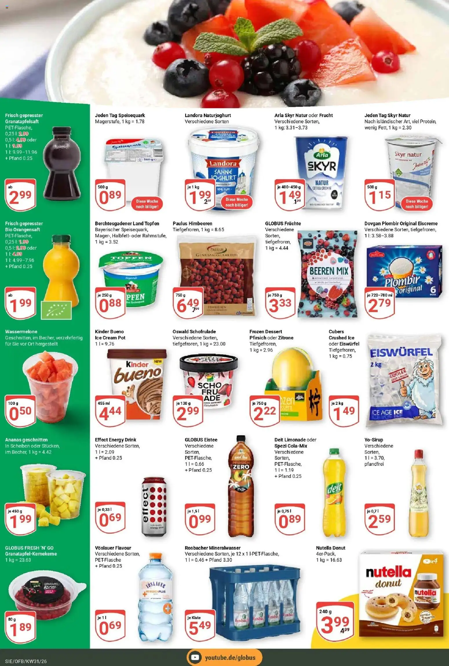 Globus Prospekt Siegen – gültig ab 27.07.2026 | Seite: 4 | Produkte: Kinder bueno, Orangensaft, Mineralwasser, Pfirsich
