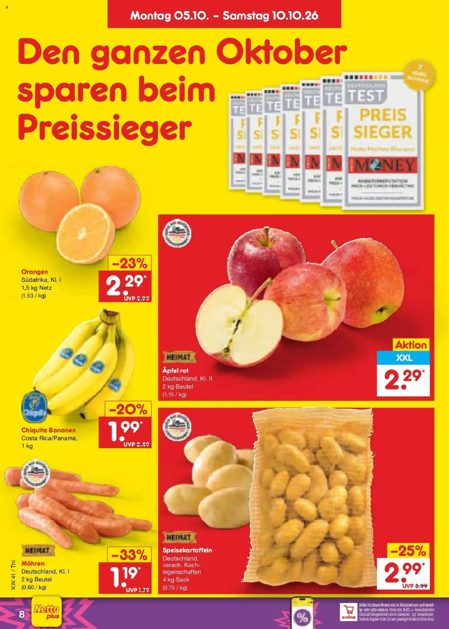 Netto Marken-Discount Prospekt Pirna – gültig ab 05.10.2026 | Seite: 8 | Produkte: Äpfel, Bananen, Orangen, Mohren