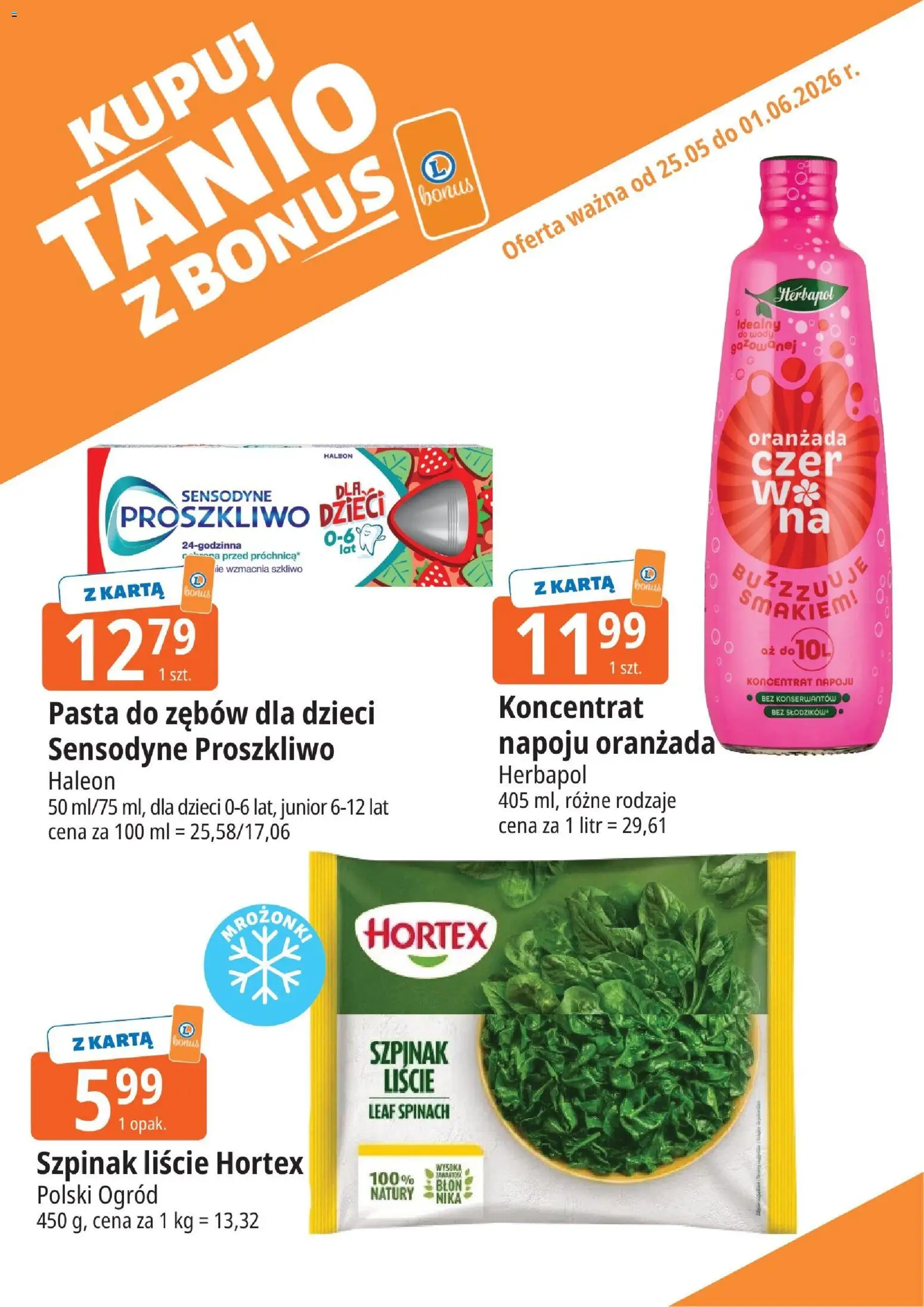 E.Leclerc gazetka - Zielona Góra kupony dodatkowe od 25.05.2026 | Strona: 13 | Produkty: Karta, Szpinak, Pasta do zębów