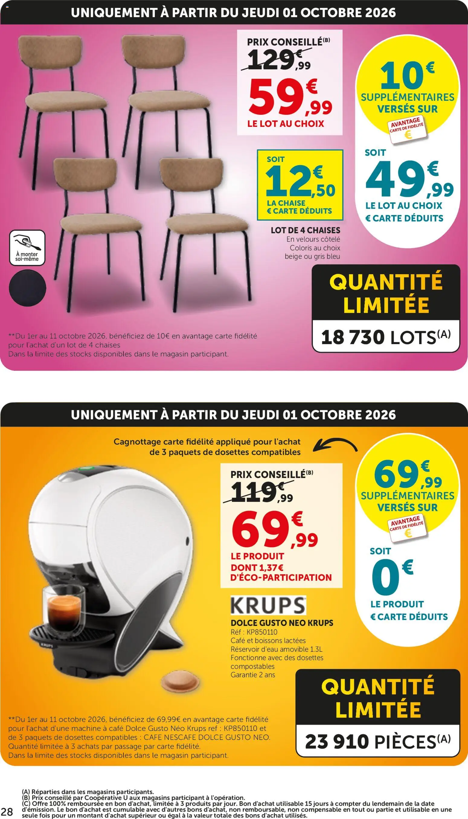 {H1} | Page: 28 | Produits: Nescafe dolce gusto, Chaises, Réservoir d'eau, Krups