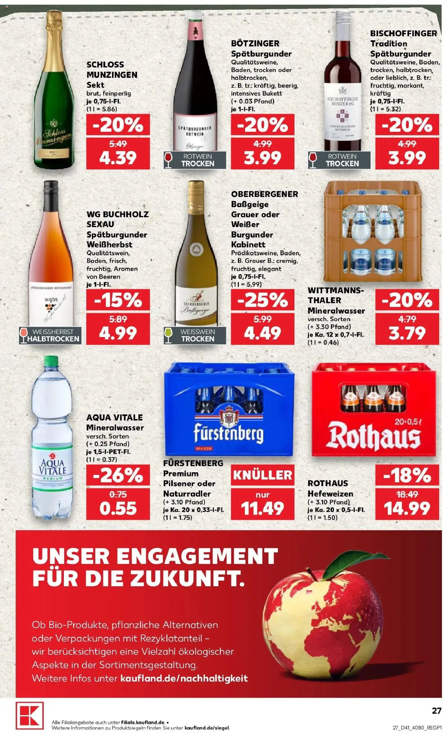 Prospekt Kaufland ab 08.10.2026 » Angebote Online zum Blättern | Seite: 27 | Produkte: Weißwein, Rotwein, Sekt, Mineralwasser