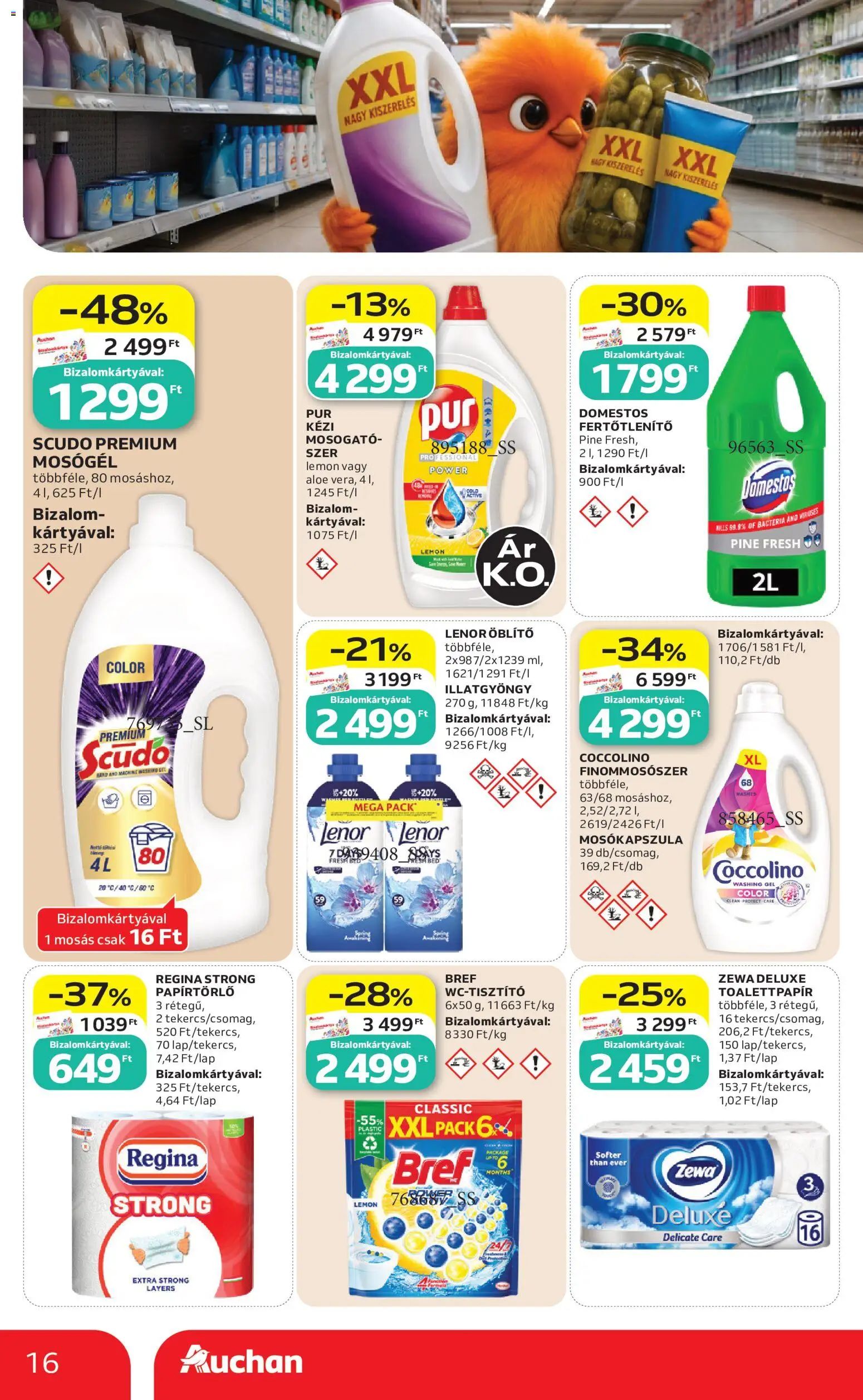 Auchan akciós ujság - amely érvényes a következő dátumtól: 2026.08.06. | Oldal: 16 | Termékek: Coccolino, Mosógél, Mosókapszula, Mosogatószer
