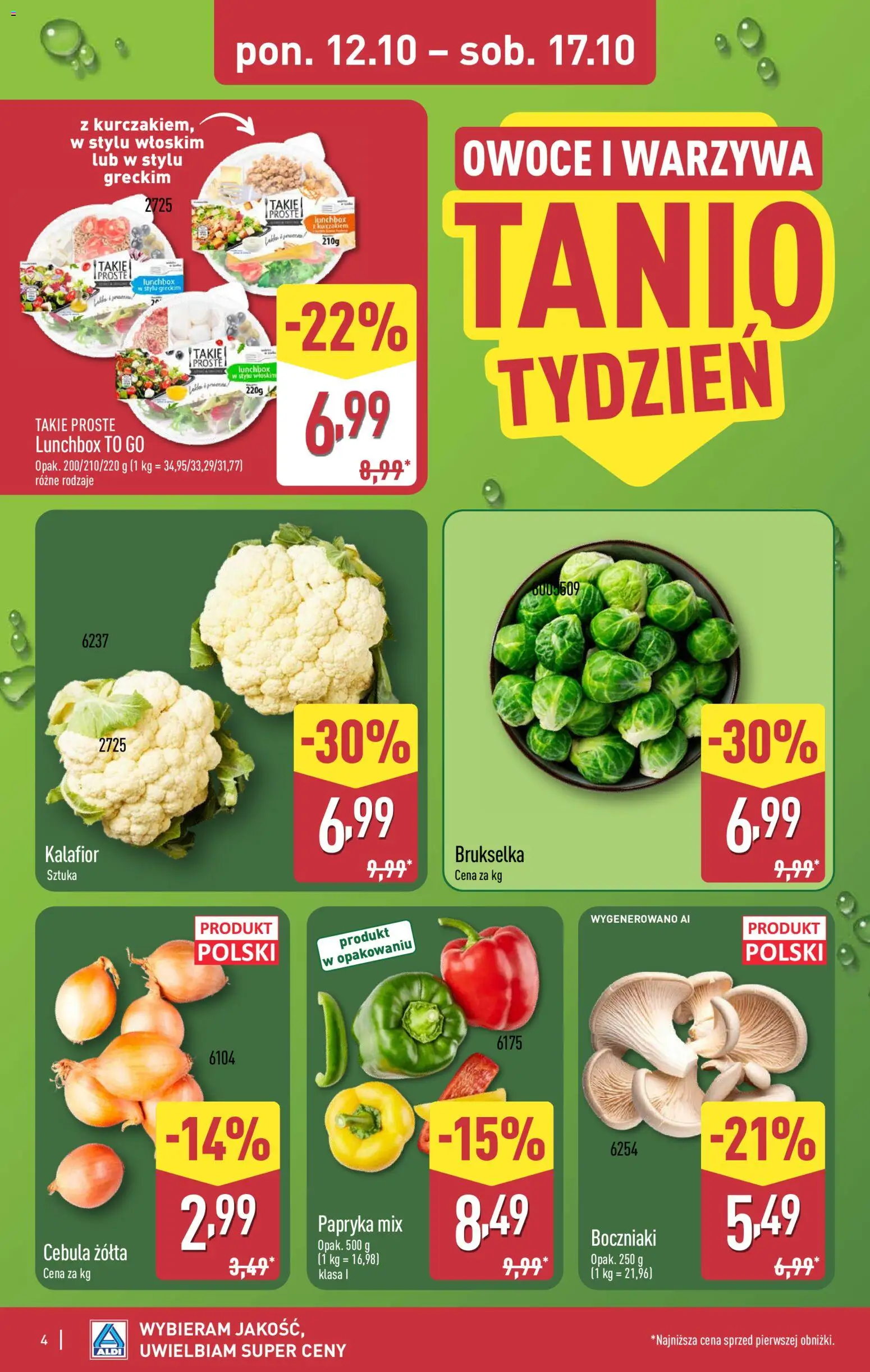 Aldi gazetka od 12.10.2026 | Strona: 4 | Produkty: Kalafior, Cebula, Papryka, Lunchbox
