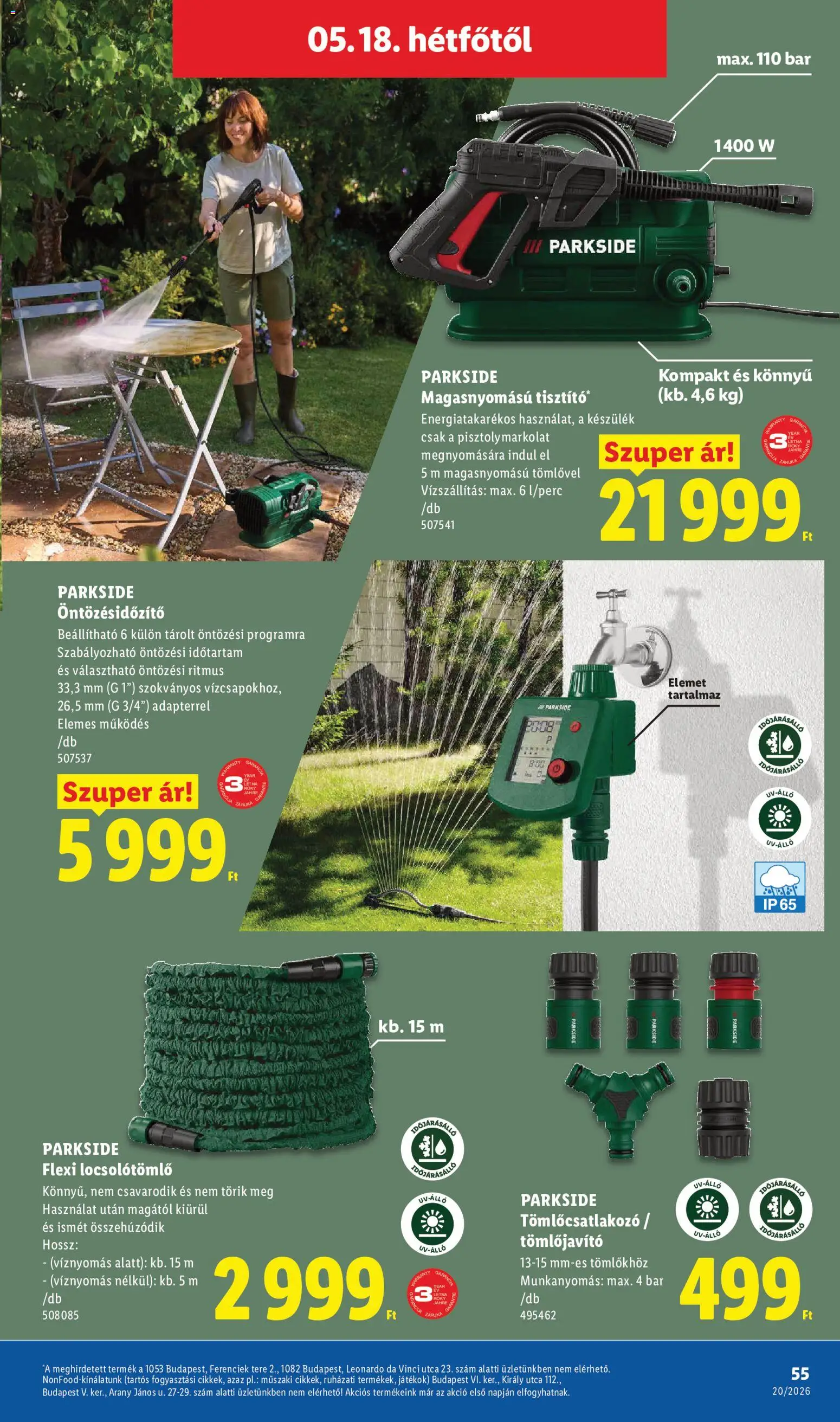 Lidl akciós ujság - amely érvényes a következő dátumtól: 14.05.2026 | Oldal: 55 | Termékek: Parkside, Játékok, Locsolótömlő