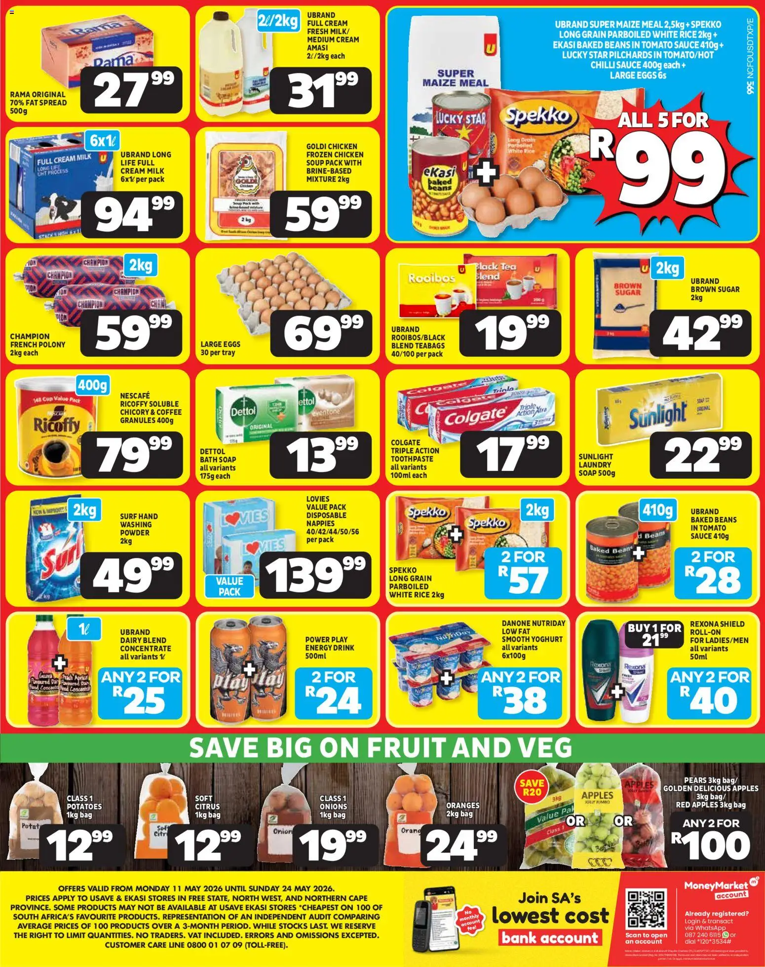 New Usave catalogue – valid from 11.05.2026 | Page: 2 | Products: Powder, Potatoes, Toothpaste, Fruit