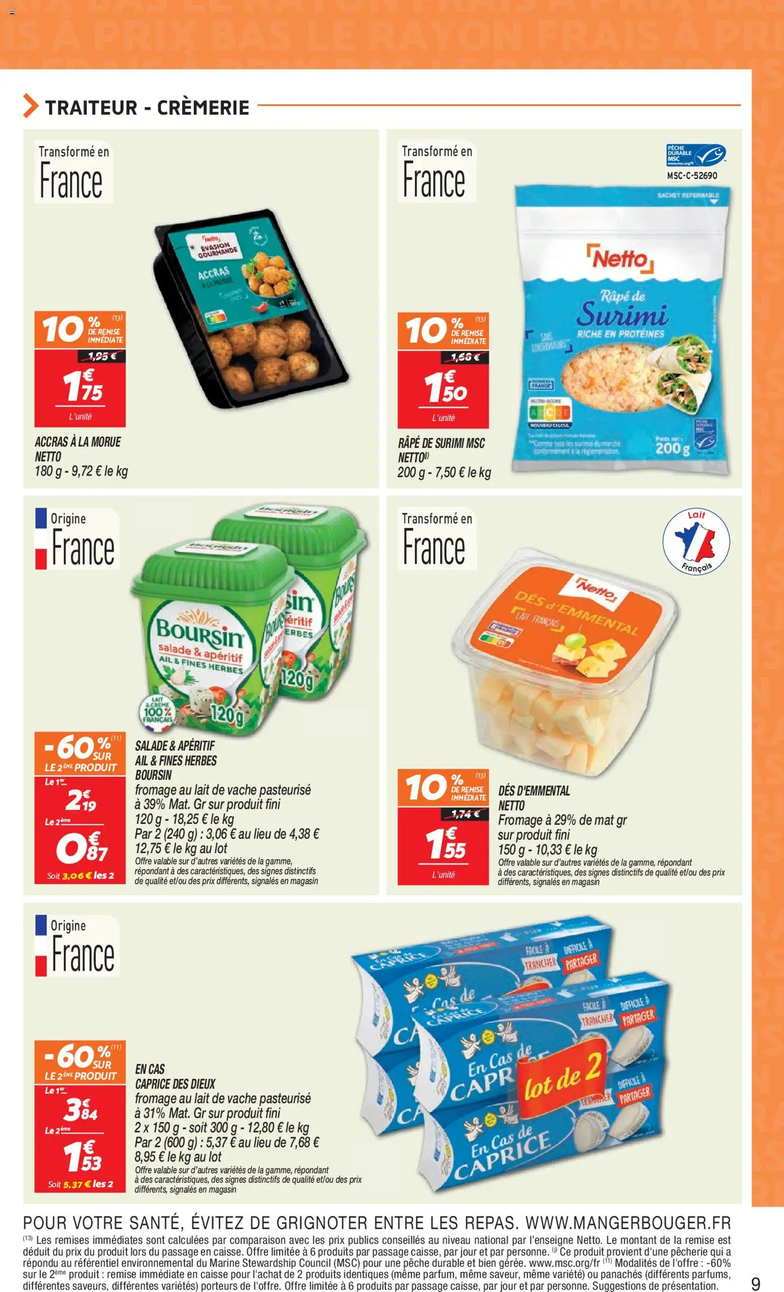 {H1} | Page: 9 | Produits: Poids, Ail, Morue, Fromage