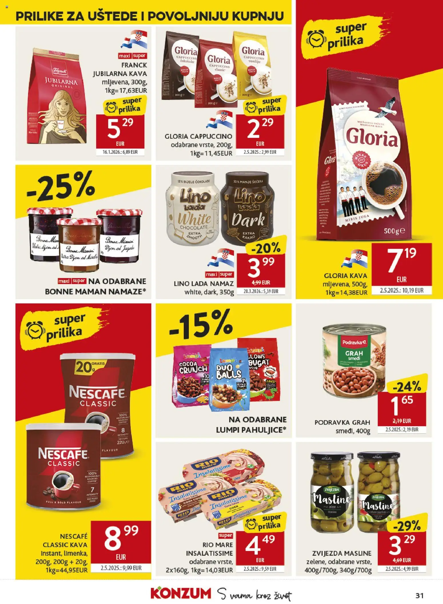 Konzum HR akciós ujság - amely érvényes a következő dátumtól: 2026.09.09. | Oldal: 31 | Termékek: Nescafé, Podravka, Rio Mare, Kakaó