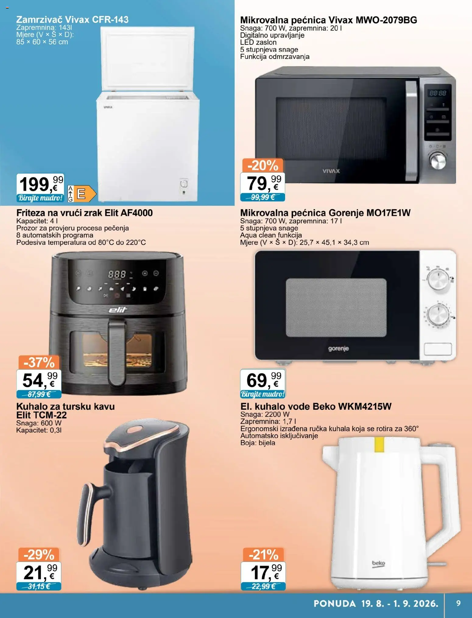KTC katalog | vrijedi od 19.08.2026 | Stranica: 9 | Proizvodi: Kuhalo vode, Led, Zamrzivač, Pećnica