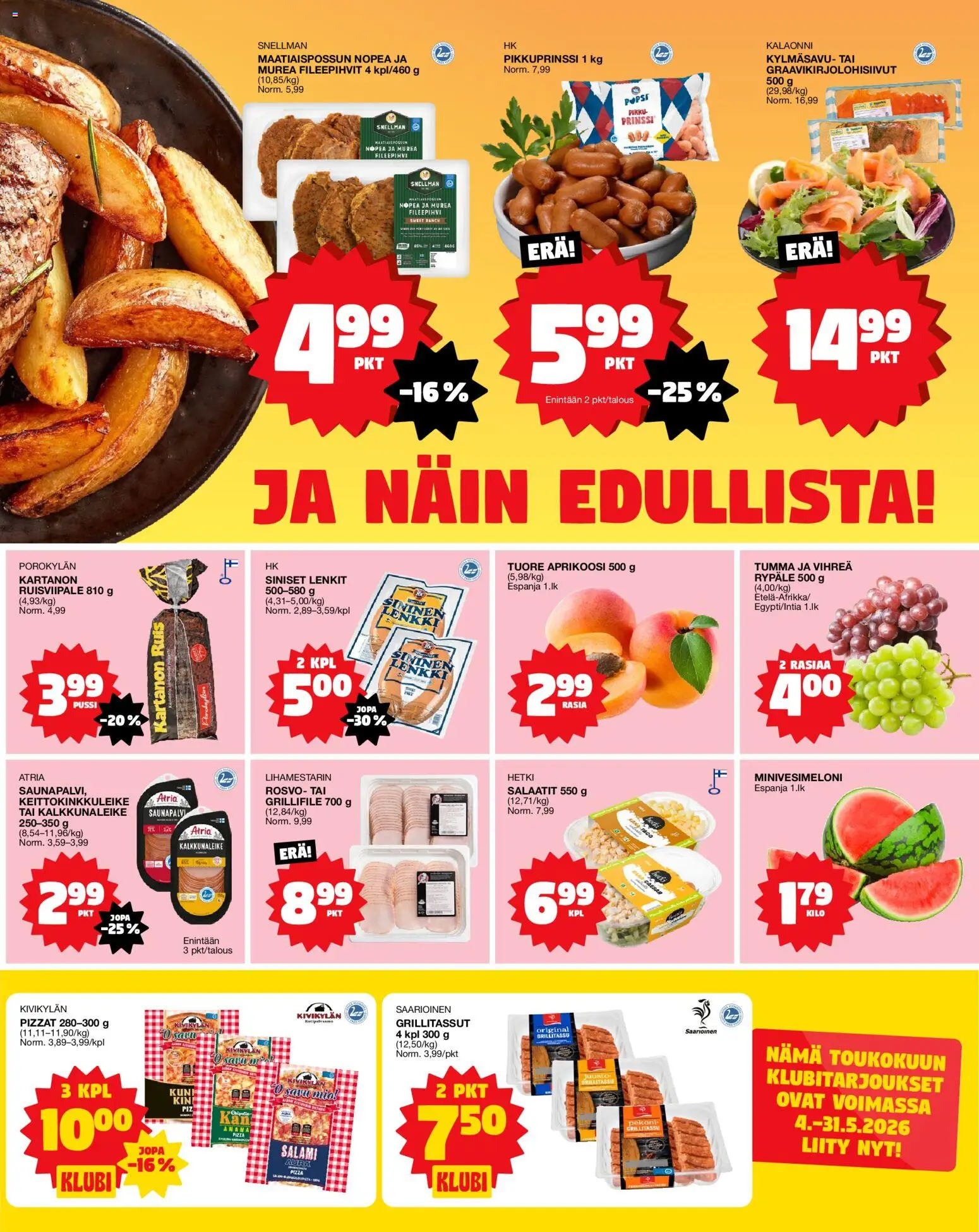 Tokmanni ruokatarjoukset – voimassa 28.05.2026 alkaen | Sivu: 3 | Tuotteet: Aprikoosi, Juusto, Salami, Pizza