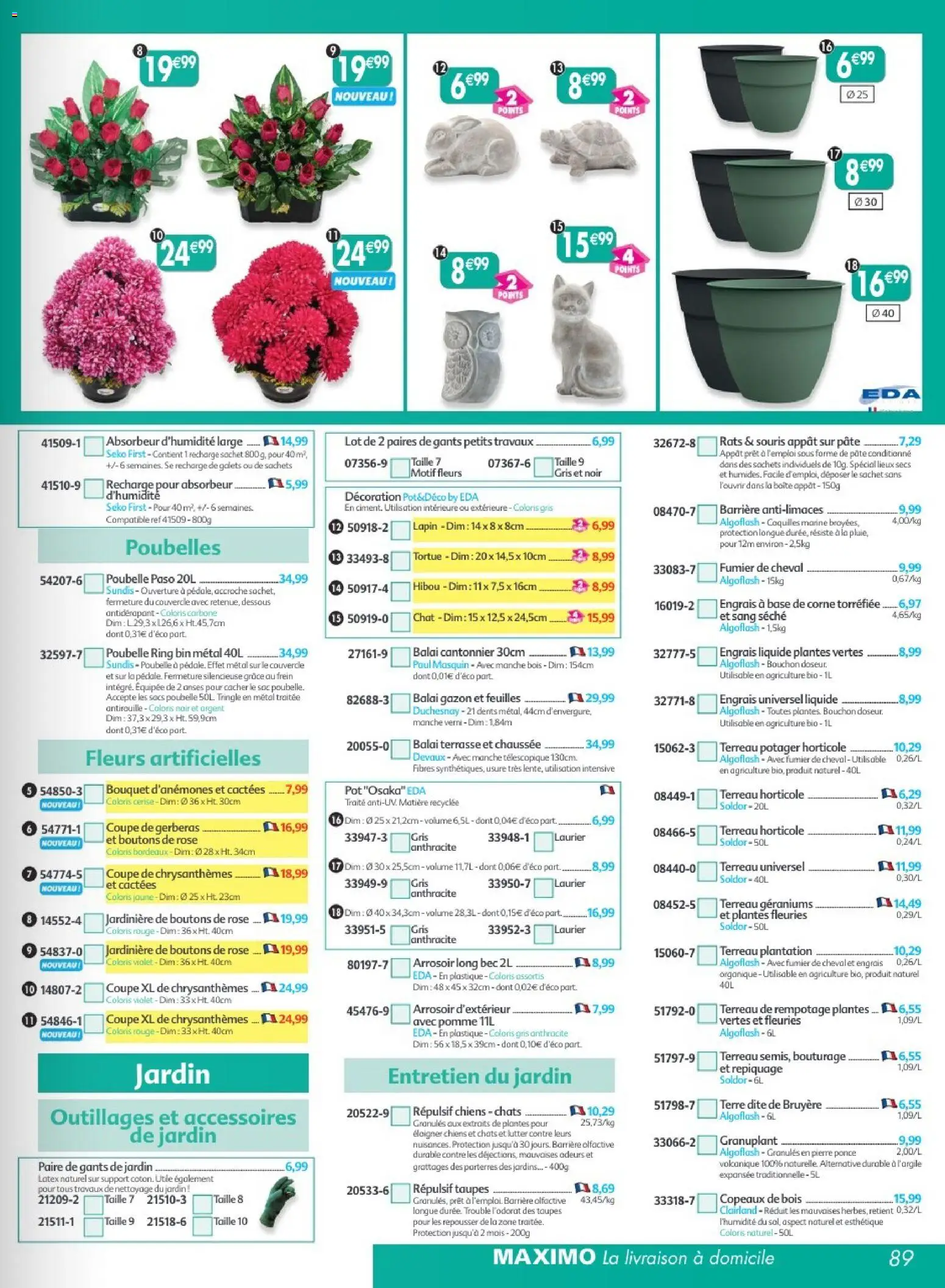{H1} | Page: 89 | Produits: Fleurs, Gants de jardin, Absorbeur d'humidité, Décoration