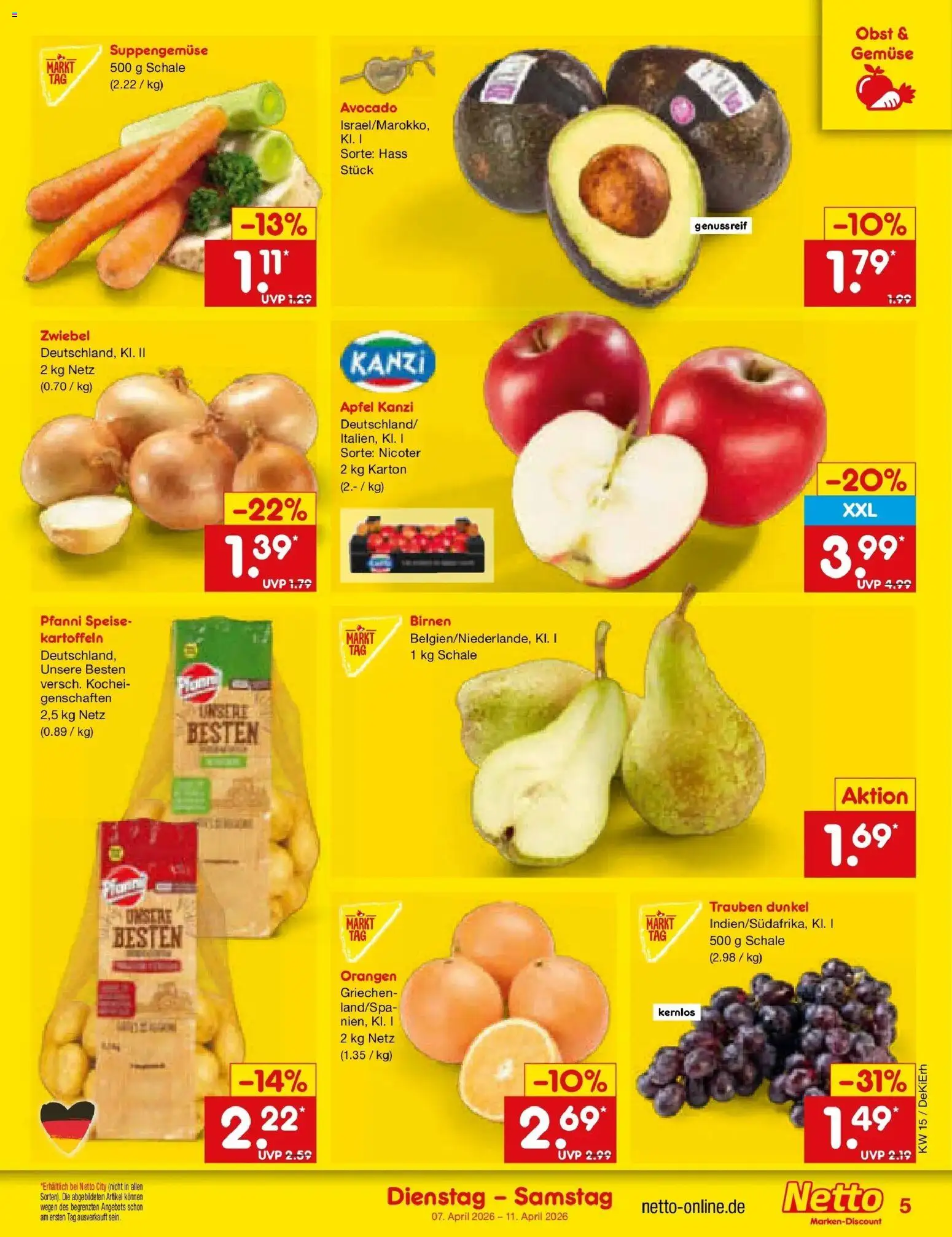 Netto Marken-Discount Prospekt München	 – gültig ab 07.04.2026 | Seite: 7 | Produkte: Trauben, Äpfel, Orangen, Gemüse