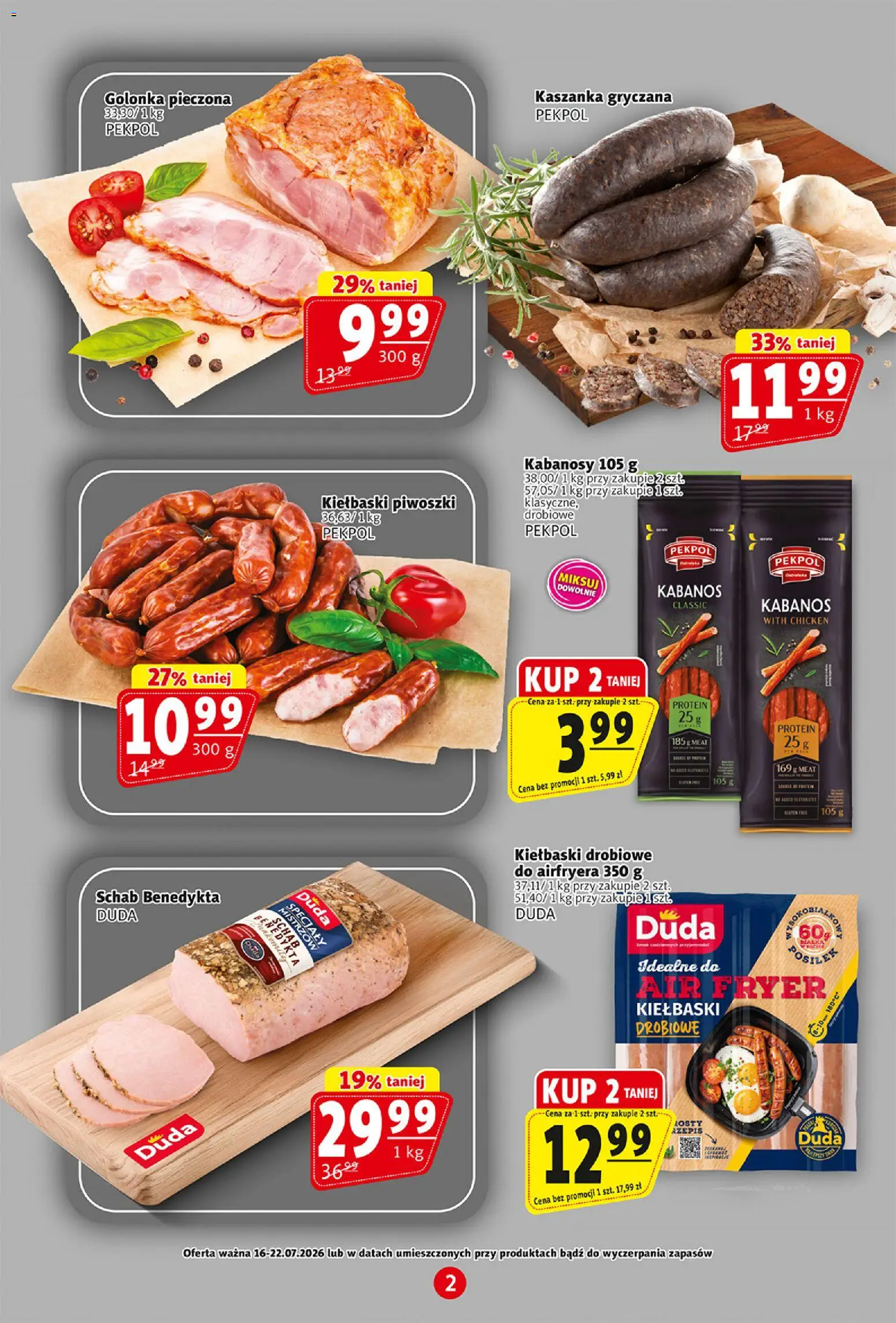 Prim Market gazetka od 16.07.2026 | Strona: 2 | Produkty: Schab, Kabanosy, Kaszanka, Kiełbaski