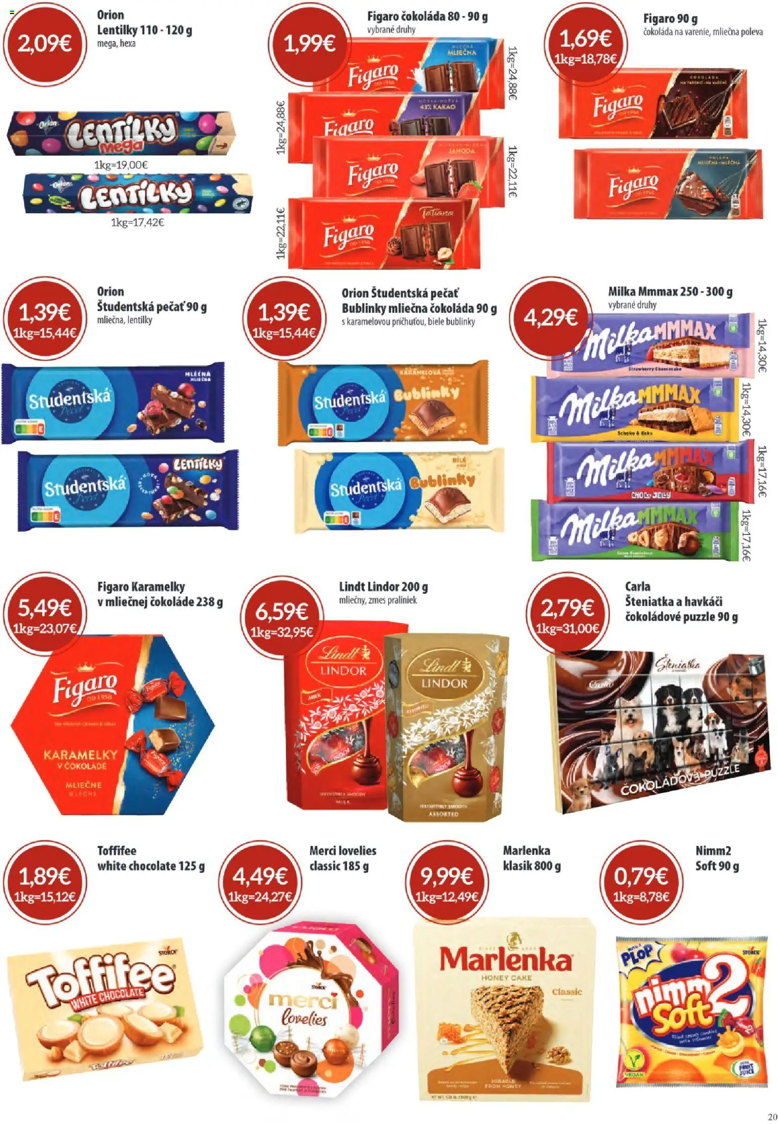 Nové Sintra akcie – leták je platný od 07.05.2026 | Strana: 20 | Produkty: Merci, Toffifee, Marlenka, Milka