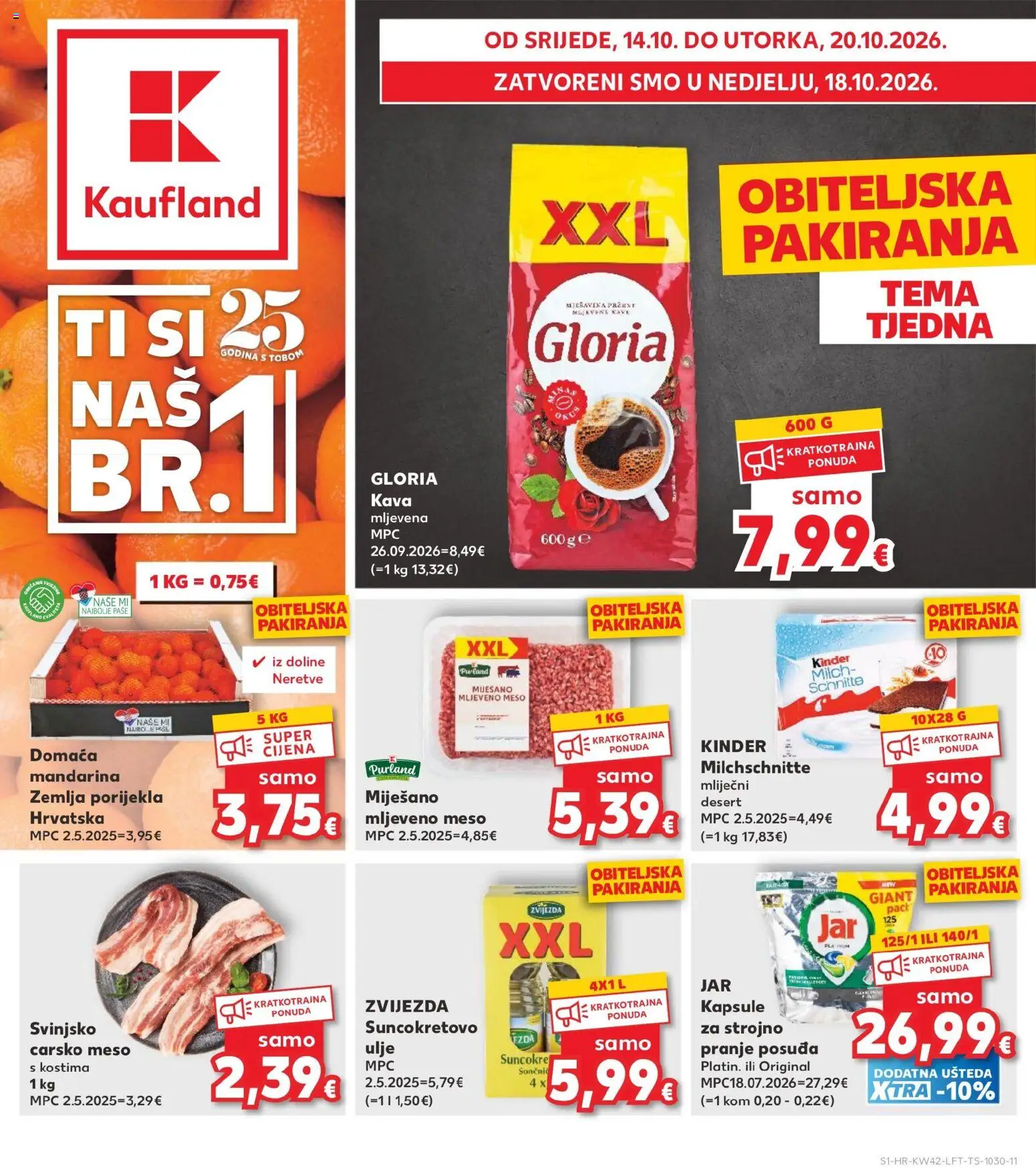 Kaufland katalog | vrijedi od 14.10.2026 | Stranica: 1 | Proizvodi: Mlijecni desert, Mandarina, Mljeveno meso, Jar