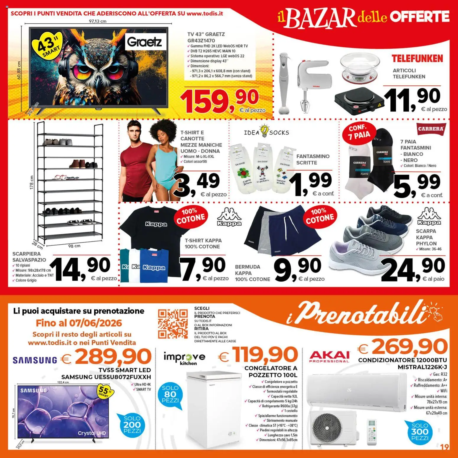 Volantino Todis del 28.05.2026 | Pagina: 19 | Prodotti: smart TV, Fantasmini, Condizionatore, Samsung